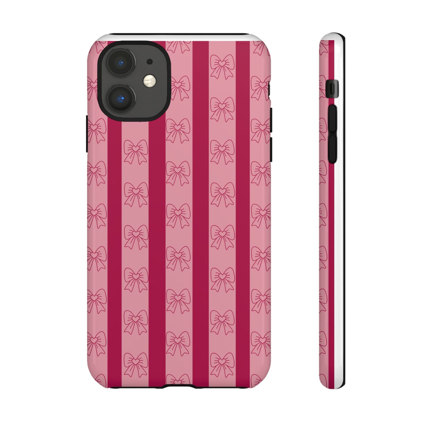 Cute Bow Phone Case, Tough Phone Cases for Girls, Pink Striped Phone Cover, Gift for Her, Trendy Mobile Accessory, Bow Pattern Case