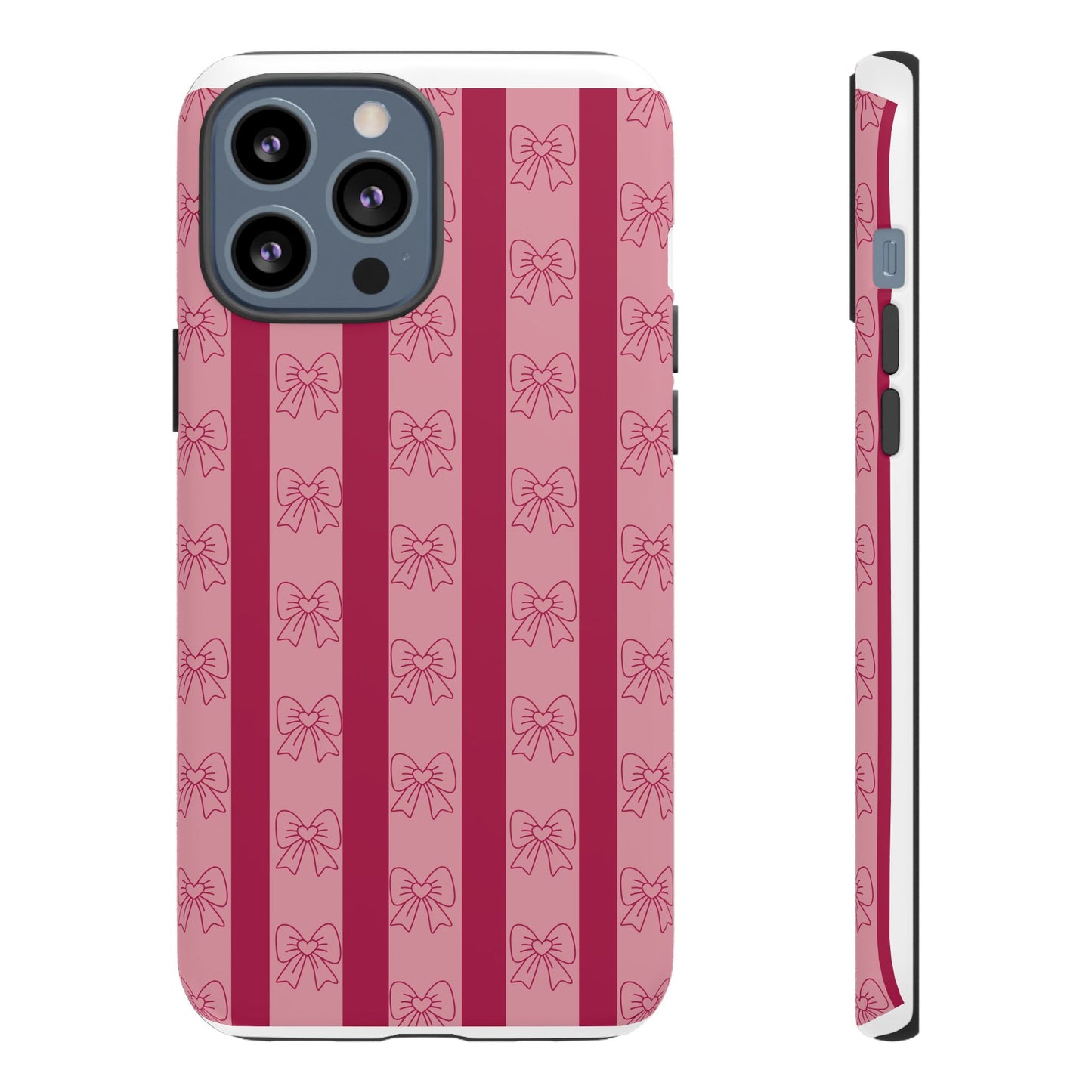 Cute Bow Phone Case, Tough Phone Cases for Girls, Pink Striped Phone Cover, Gift for Her, Trendy Mobile Accessory, Bow Pattern Case