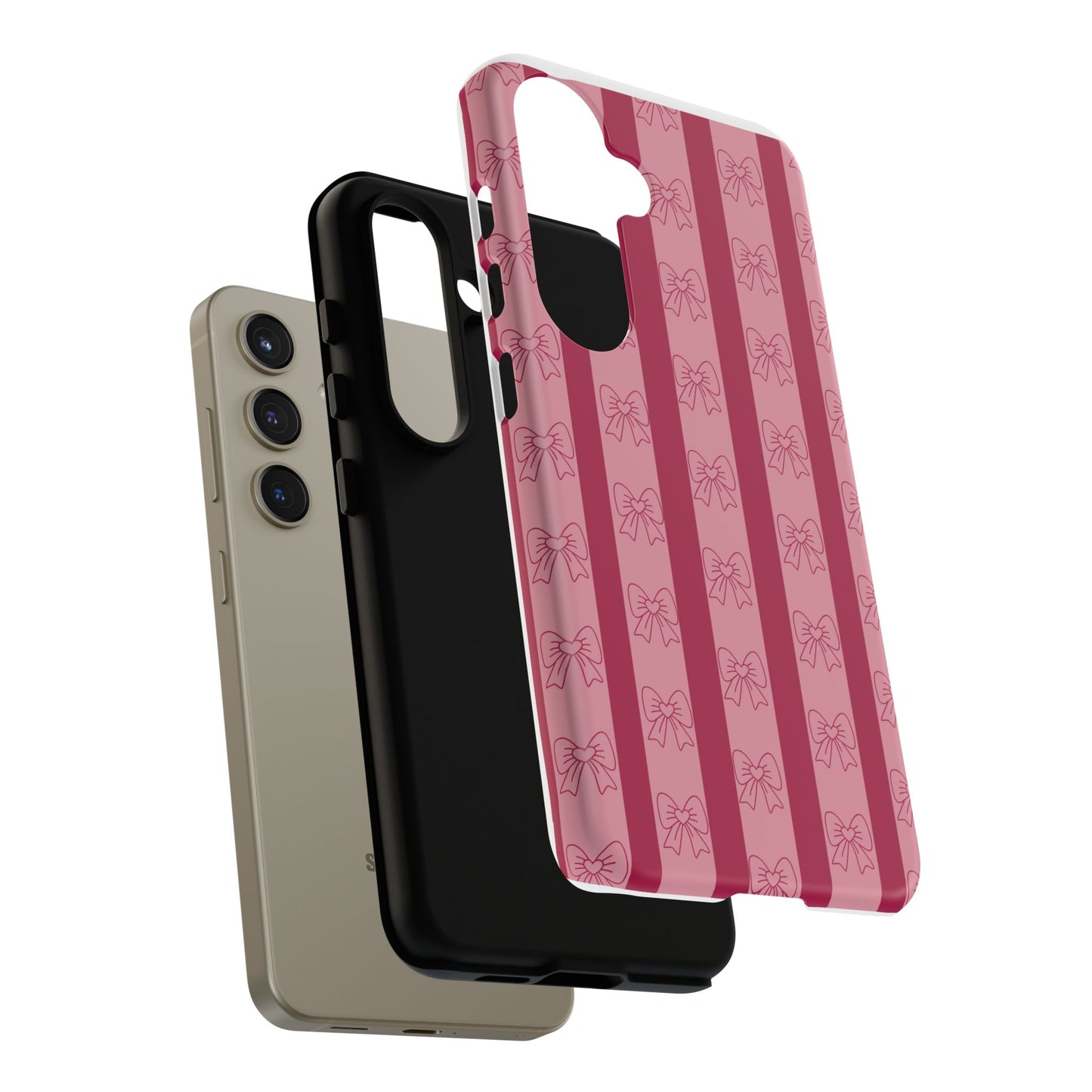 Cute Bow Phone Case, Tough Phone Cases for Girls, Pink Striped Phone Cover, Gift for Her, Trendy Mobile Accessory, Bow Pattern Case