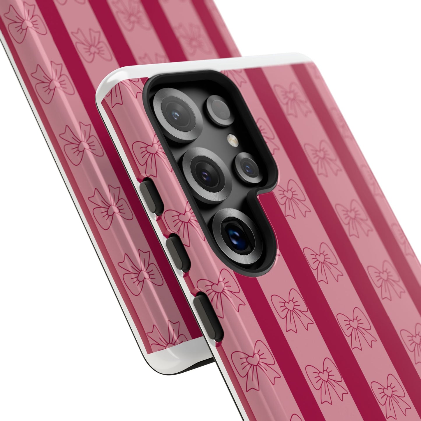 Cute Bow Phone Case, Tough Phone Cases for Girls, Pink Striped Phone Cover, Gift for Her, Trendy Mobile Accessory, Bow Pattern Case