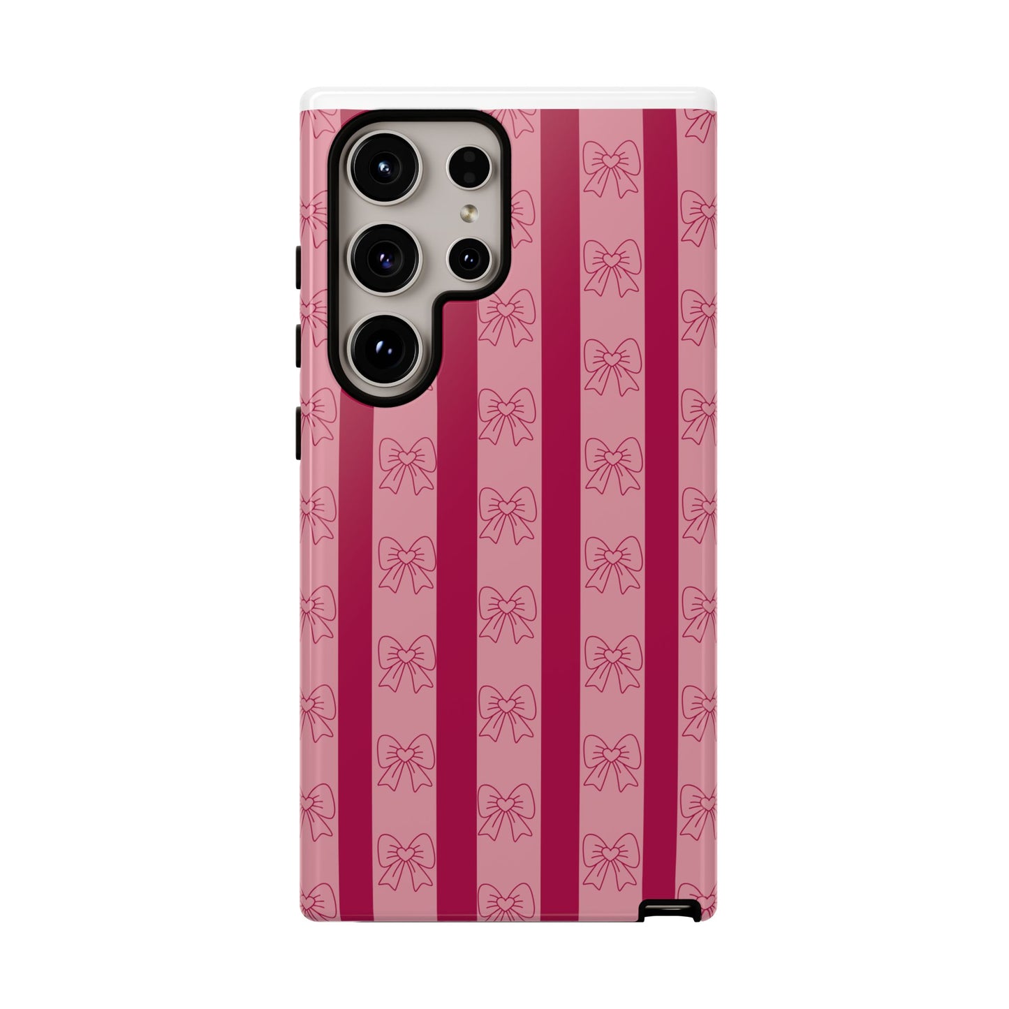 Cute Bow Phone Case, Tough Phone Cases for Girls, Pink Striped Phone Cover, Gift for Her, Trendy Mobile Accessory, Bow Pattern Case