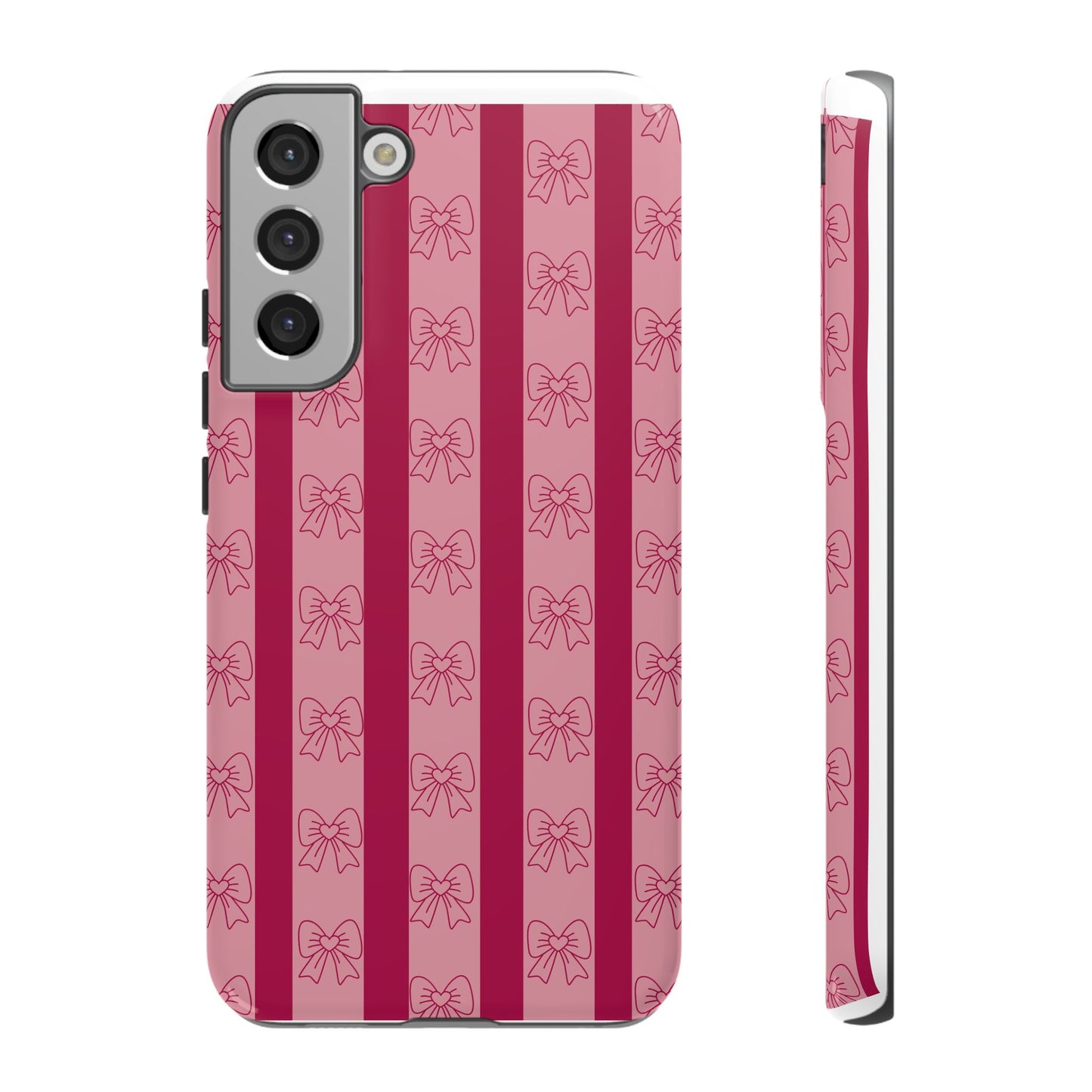 Cute Bow Phone Case, Tough Phone Cases for Girls, Pink Striped Phone Cover, Gift for Her, Trendy Mobile Accessory, Bow Pattern Case