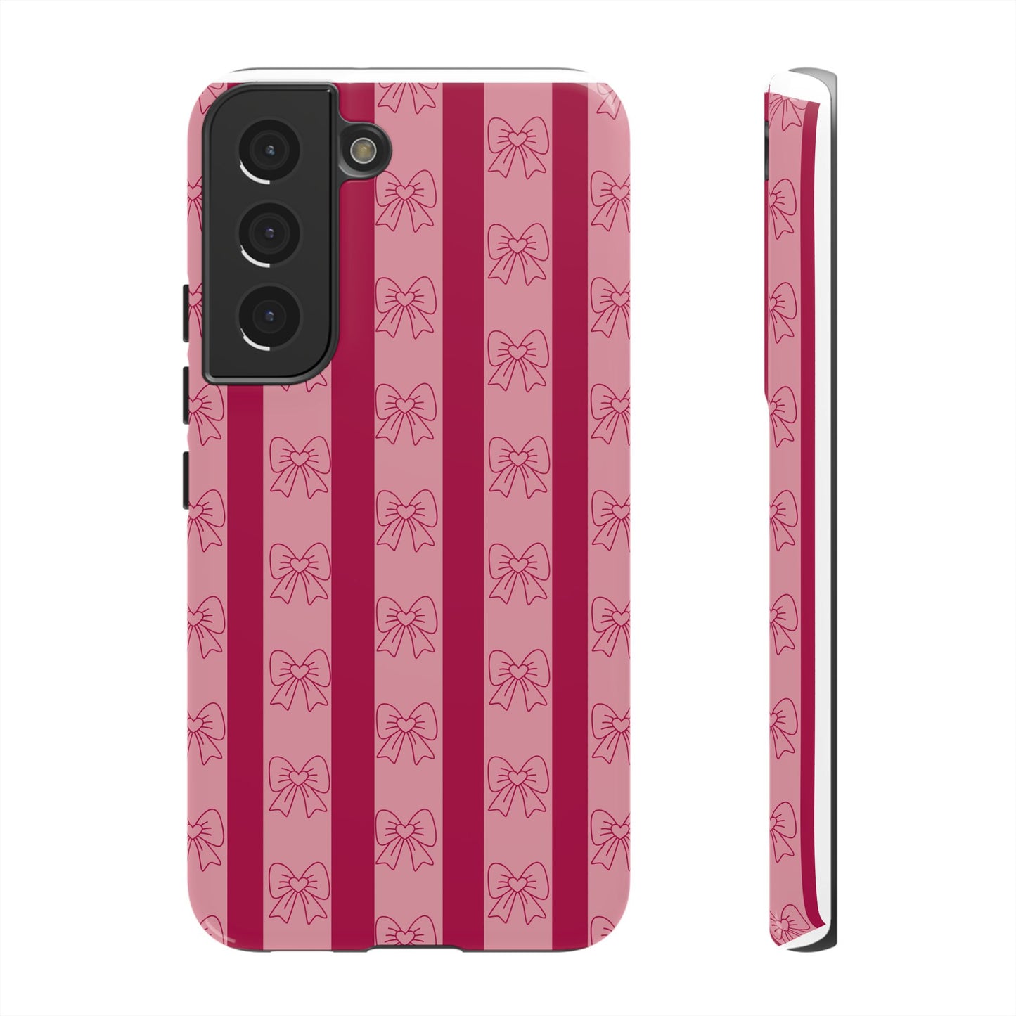 Cute Bow Phone Case, Tough Phone Cases for Girls, Pink Striped Phone Cover, Gift for Her, Trendy Mobile Accessory, Bow Pattern Case