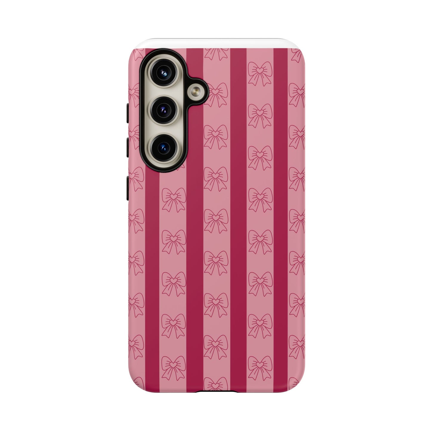 Cute Bow Phone Case, Tough Phone Cases for Girls, Pink Striped Phone Cover, Gift for Her, Trendy Mobile Accessory, Bow Pattern Case