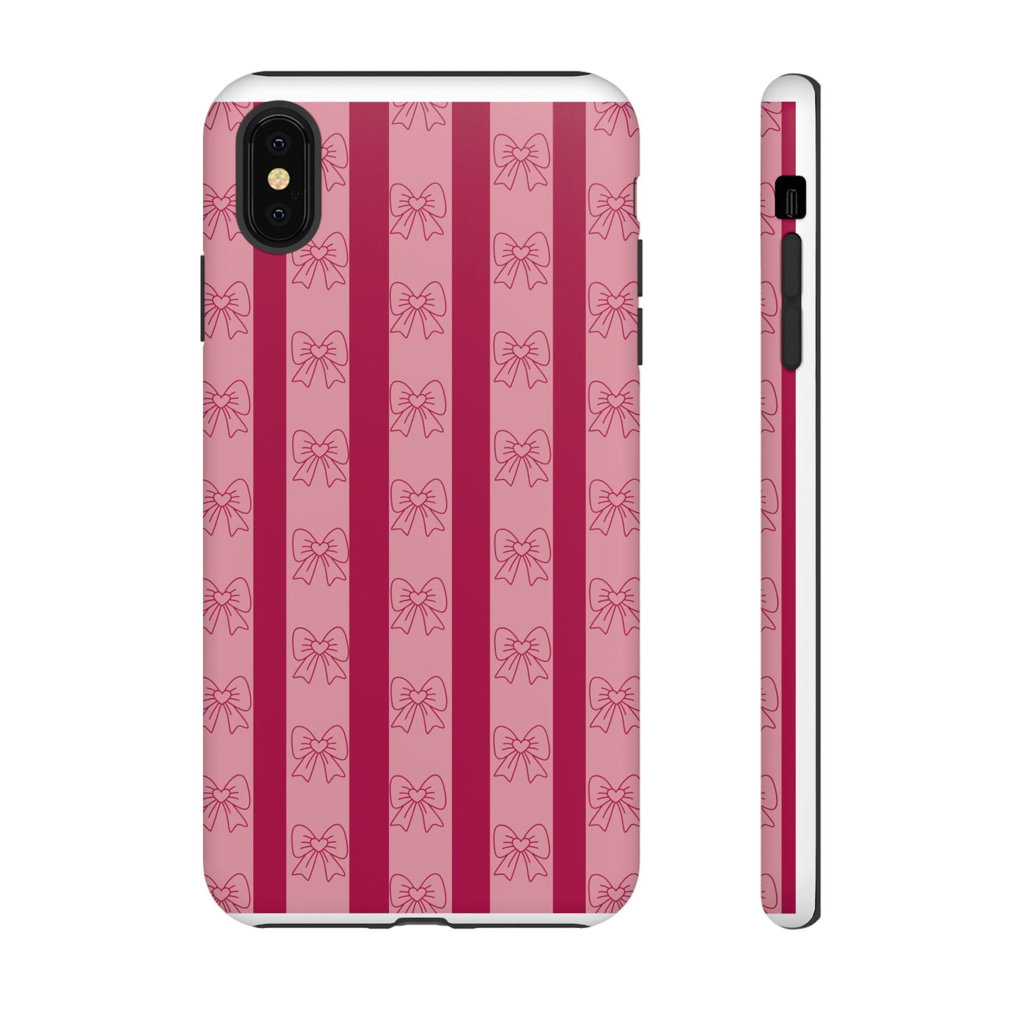 Cute Bow Phone Case, Tough Phone Cases for Girls, Pink Striped Phone Cover, Gift for Her, Trendy Mobile Accessory, Bow Pattern Case