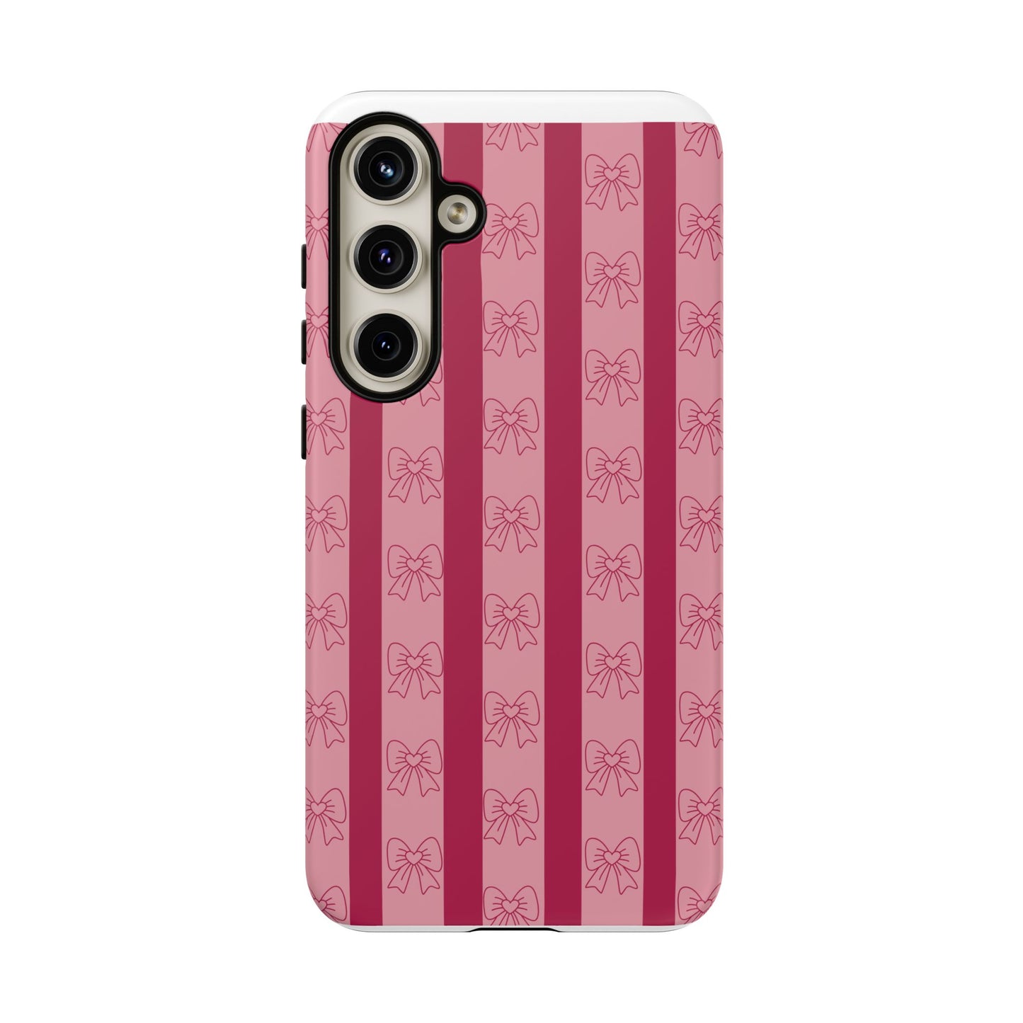 Cute Bow Phone Case, Tough Phone Cases for Girls, Pink Striped Phone Cover, Gift for Her, Trendy Mobile Accessory, Bow Pattern Case