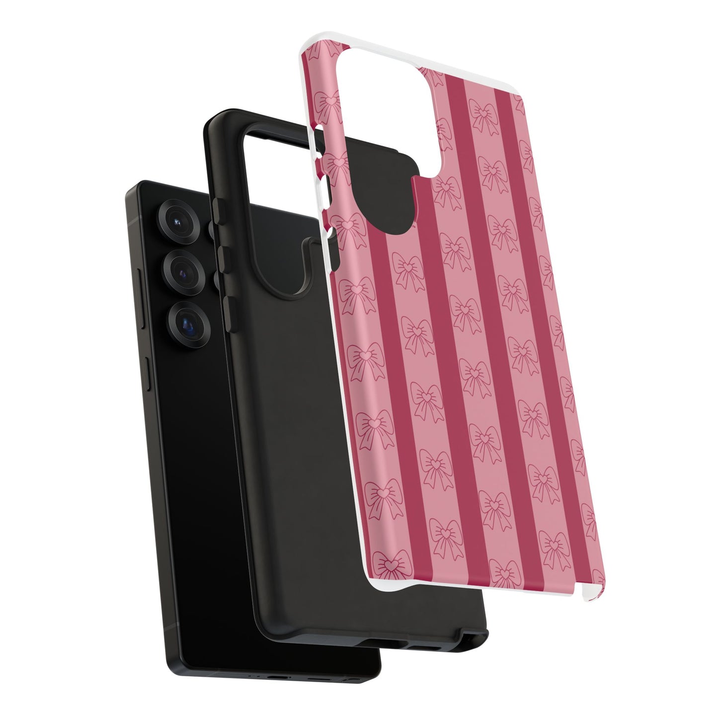 Cute Bow Phone Case, Tough Phone Cases for Girls, Pink Striped Phone Cover, Gift for Her, Trendy Mobile Accessory, Bow Pattern Case
