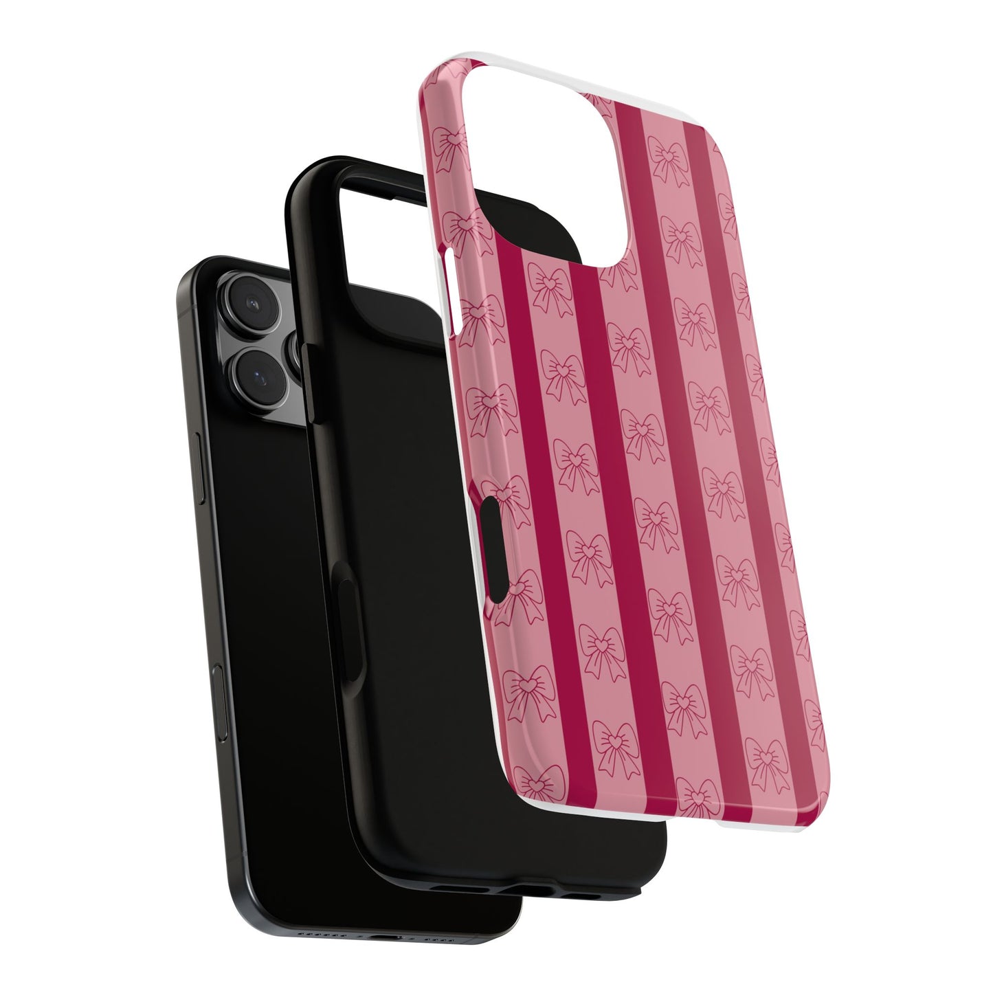 Cute Bow Phone Case, Tough Phone Cases for Girls, Pink Striped Phone Cover, Gift for Her, Trendy Mobile Accessory, Bow Pattern Case