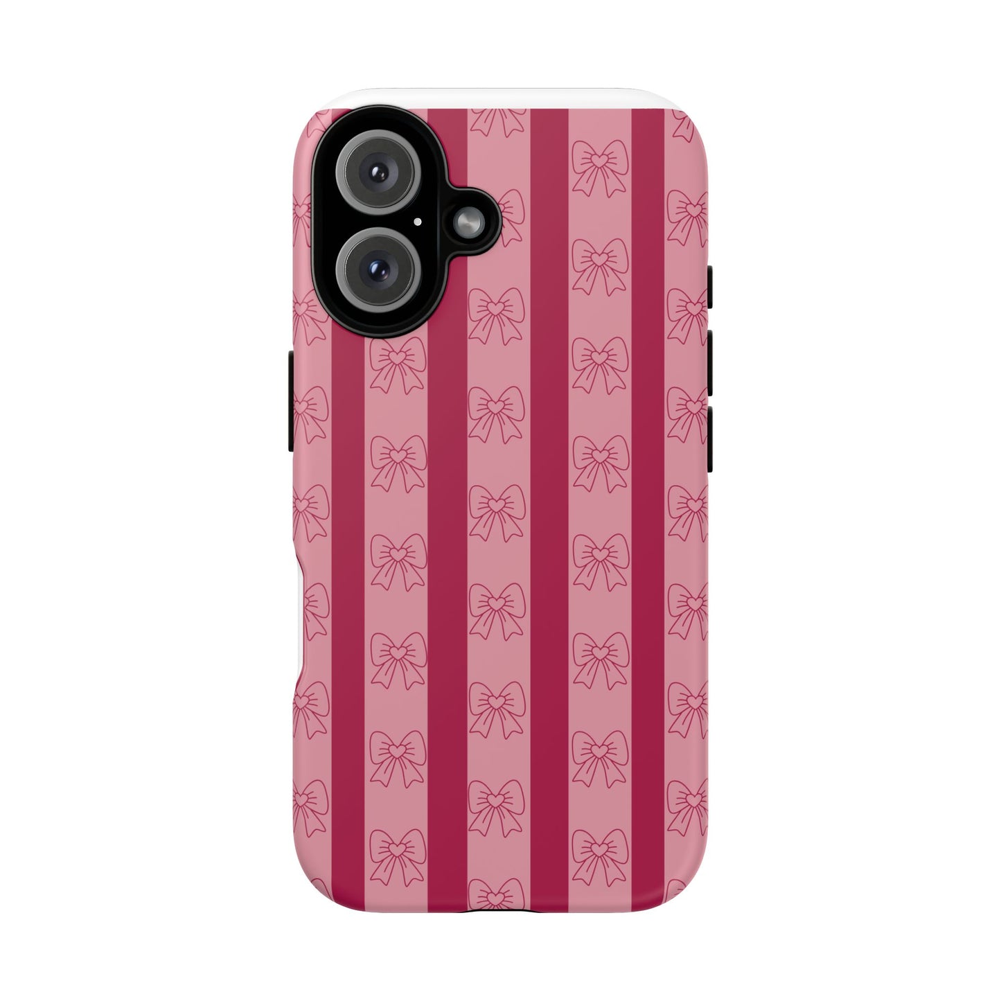 Cute Bow Phone Case, Tough Phone Cases for Girls, Pink Striped Phone Cover, Gift for Her, Trendy Mobile Accessory, Bow Pattern Case