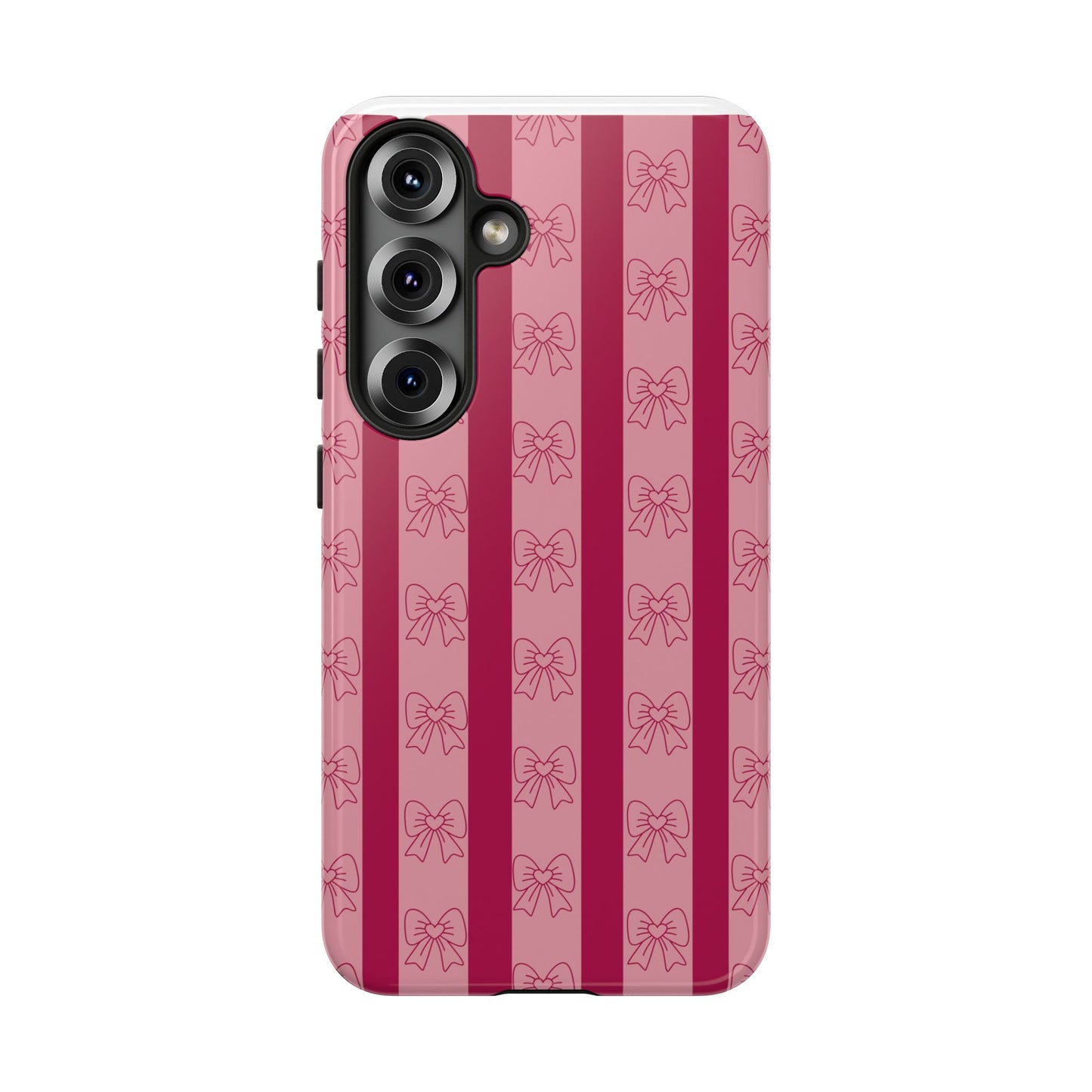 Cute Bow Phone Case, Tough Phone Cases for Girls, Pink Striped Phone Cover, Gift for Her, Trendy Mobile Accessory, Bow Pattern Case
