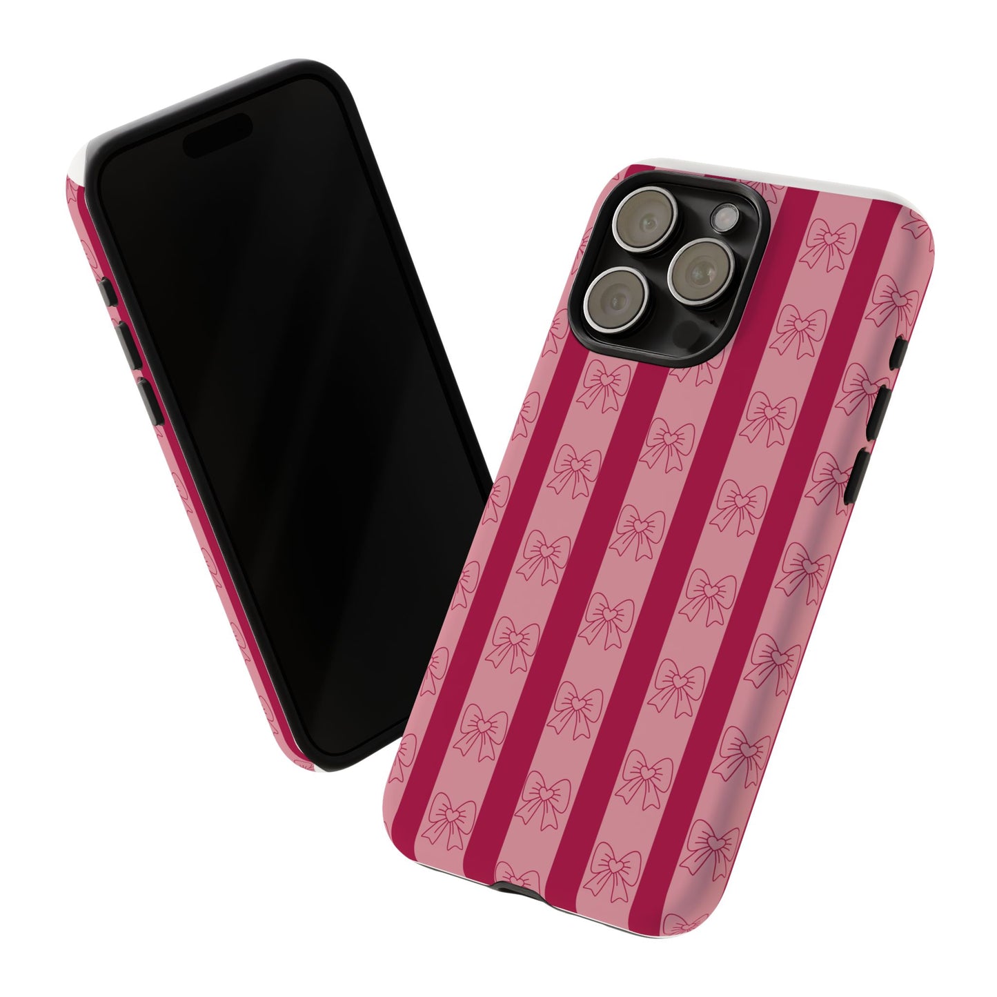 Cute Bow Phone Case, Tough Phone Cases for Girls, Pink Striped Phone Cover, Gift for Her, Trendy Mobile Accessory, Bow Pattern Case