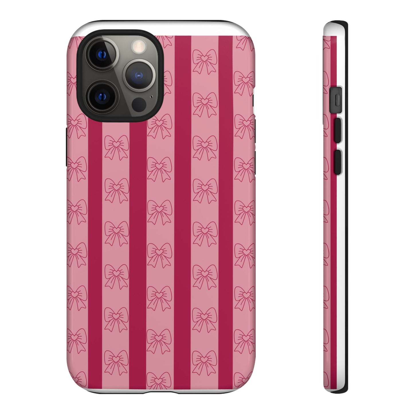 Cute Bow Phone Case, Tough Phone Cases for Girls, Pink Striped Phone Cover, Gift for Her, Trendy Mobile Accessory, Bow Pattern Case