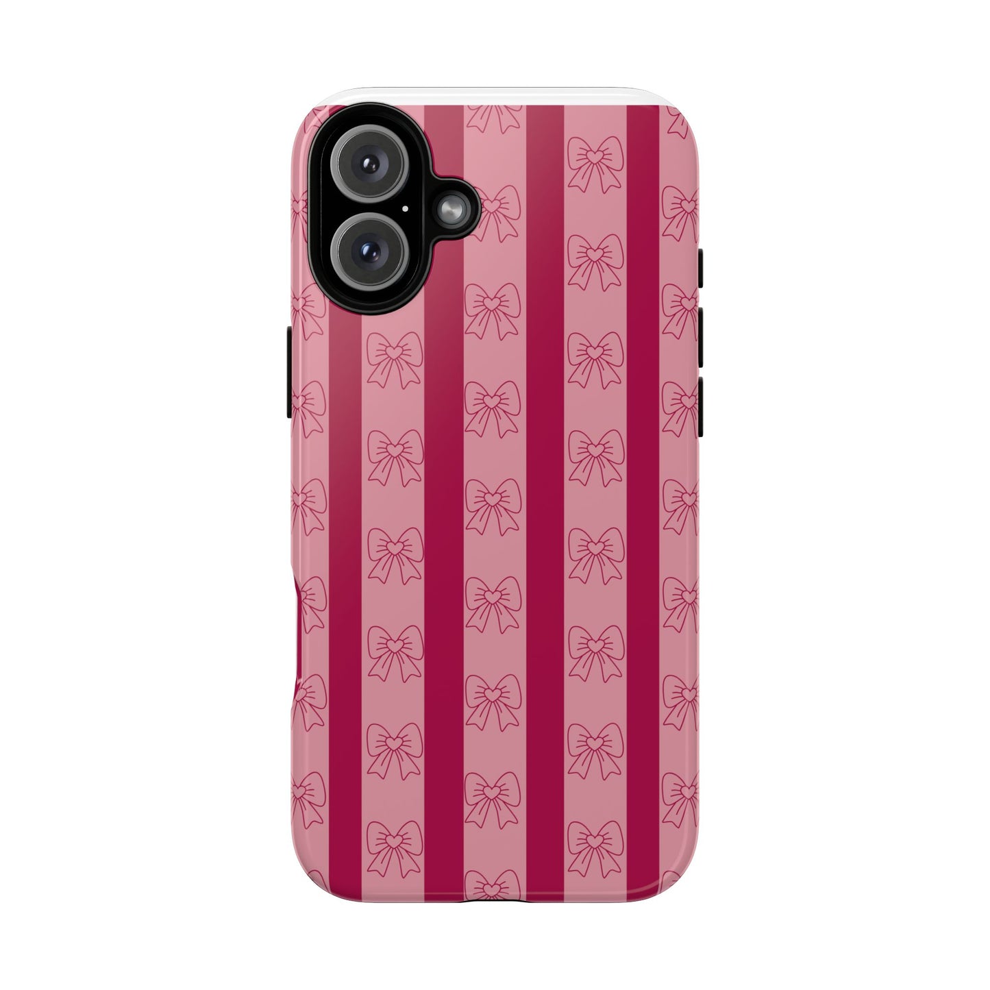 Cute Bow Phone Case, Tough Phone Cases for Girls, Pink Striped Phone Cover, Gift for Her, Trendy Mobile Accessory, Bow Pattern Case