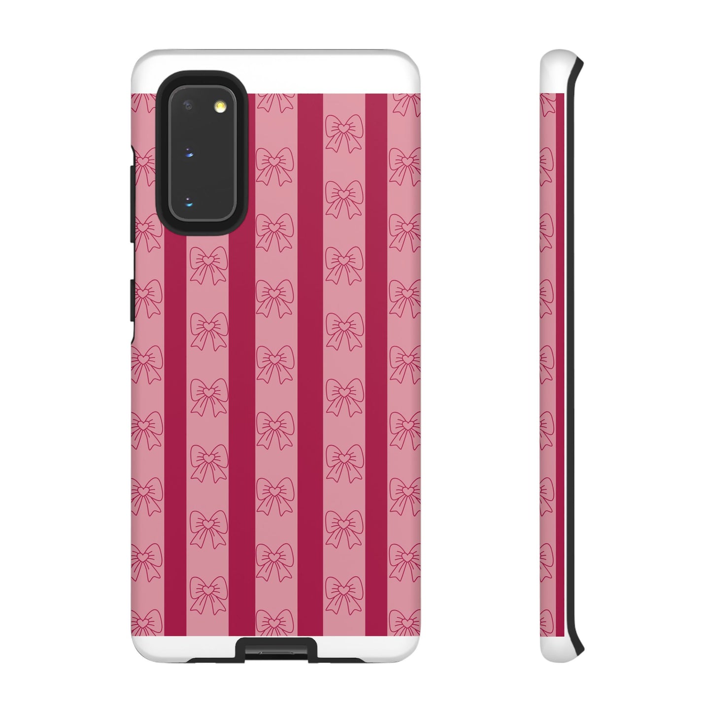 Cute Bow Phone Case, Tough Phone Cases for Girls, Pink Striped Phone Cover, Gift for Her, Trendy Mobile Accessory, Bow Pattern Case