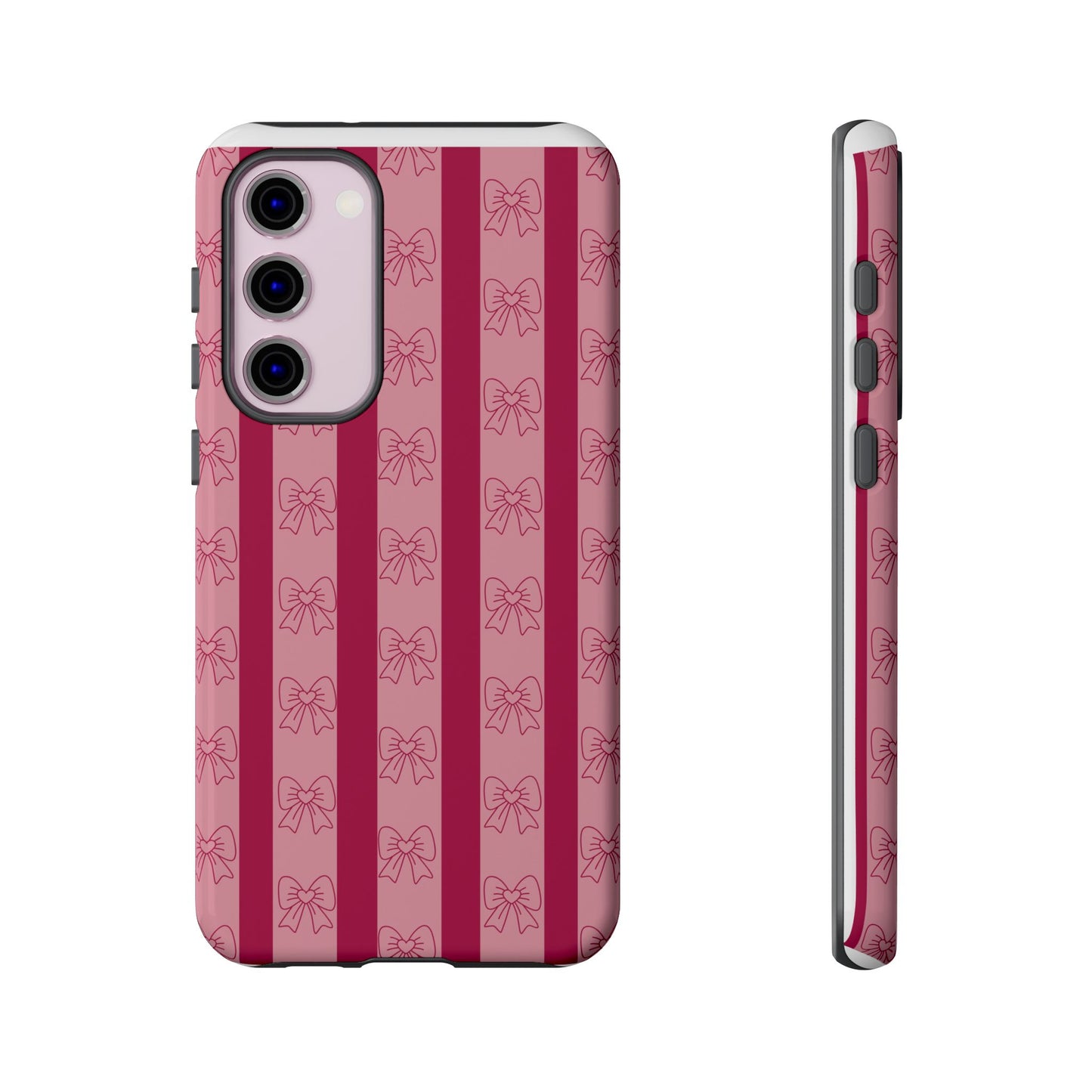 Cute Bow Phone Case, Tough Phone Cases for Girls, Pink Striped Phone Cover, Gift for Her, Trendy Mobile Accessory, Bow Pattern Case