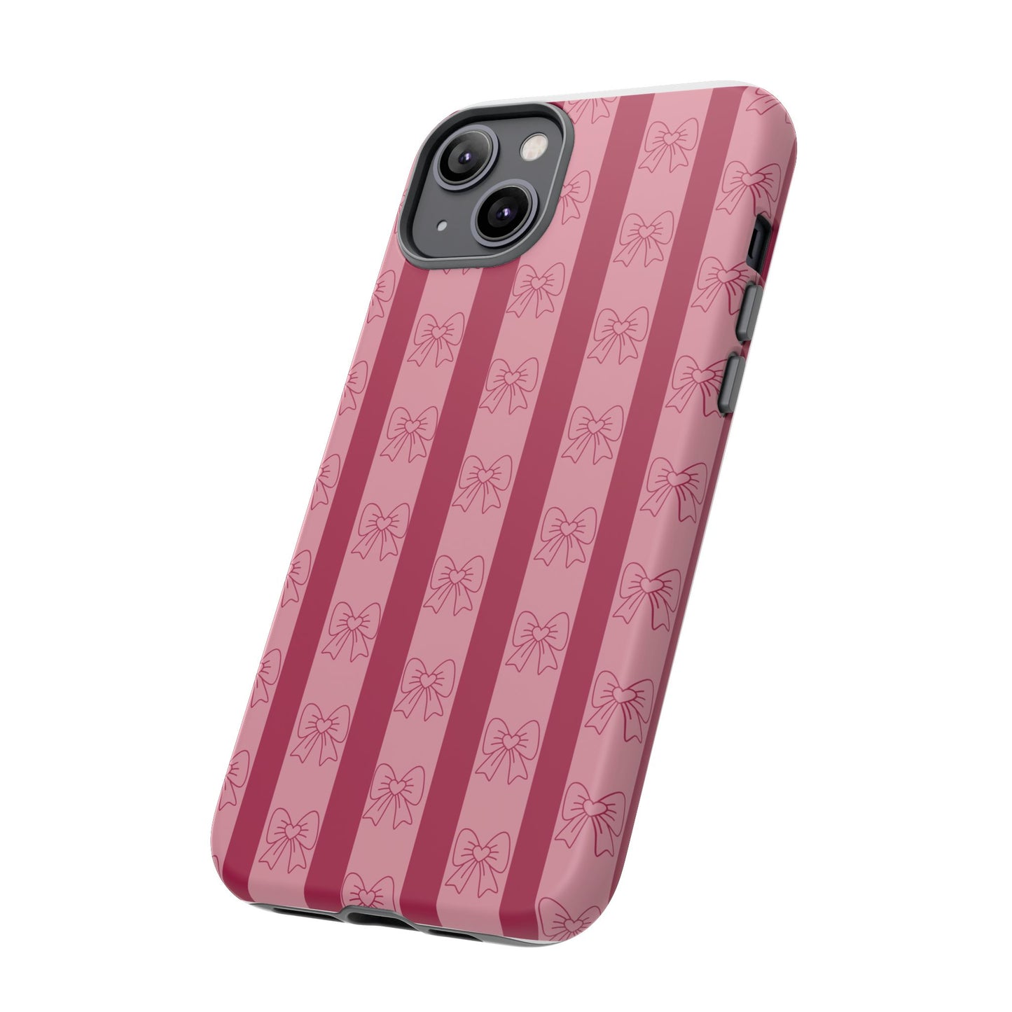 Cute Bow Phone Case, Tough Phone Cases for Girls, Pink Striped Phone Cover, Gift for Her, Trendy Mobile Accessory, Bow Pattern Case