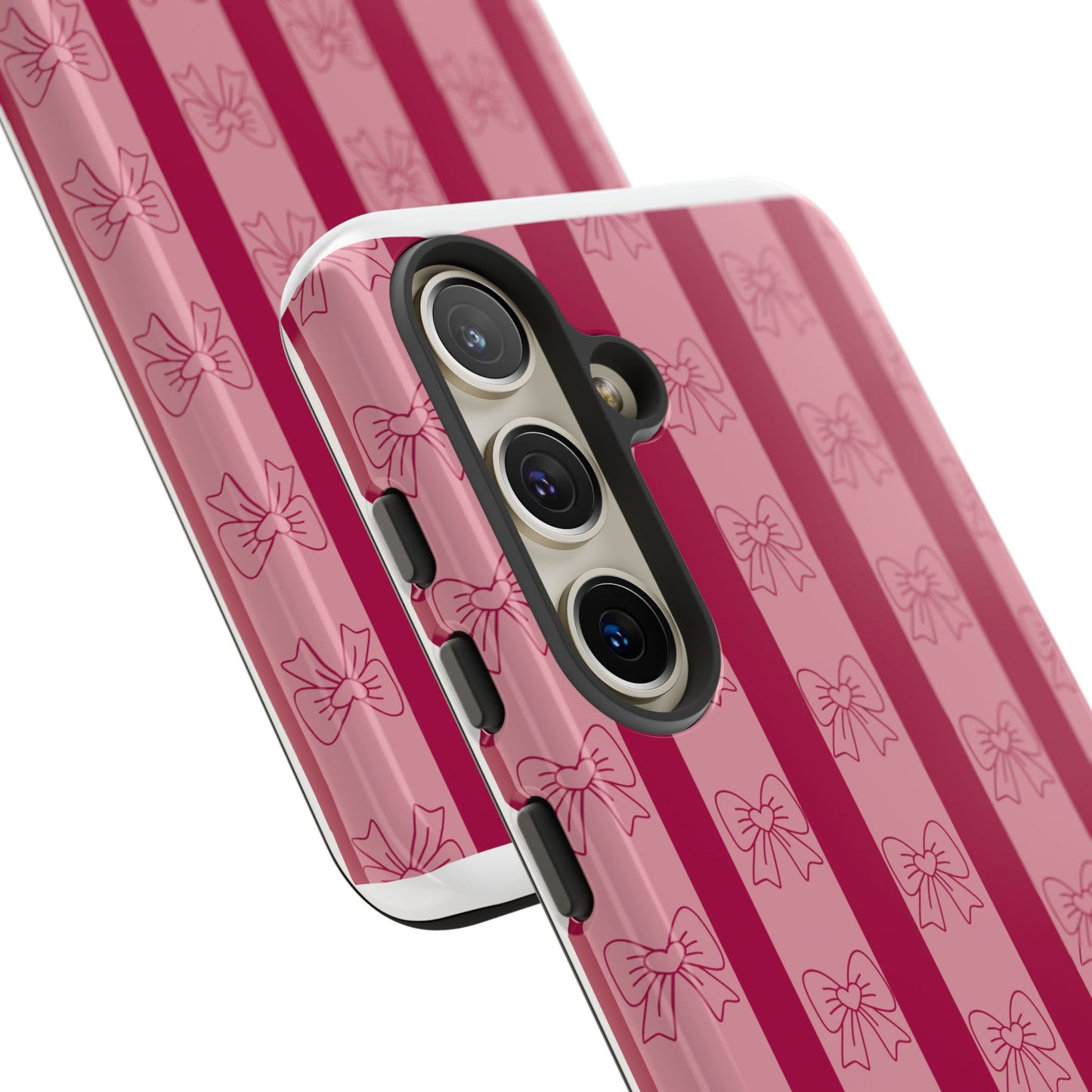 Cute Bow Phone Case, Tough Phone Cases for Girls, Pink Striped Phone Cover, Gift for Her, Trendy Mobile Accessory, Bow Pattern Case