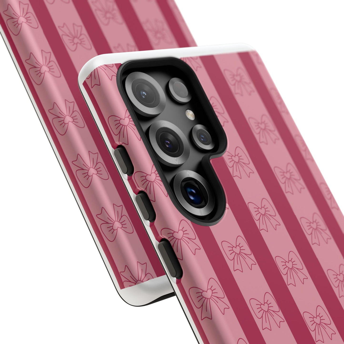 Cute Bow Phone Case, Tough Phone Cases for Girls, Pink Striped Phone Cover, Gift for Her, Trendy Mobile Accessory, Bow Pattern Case