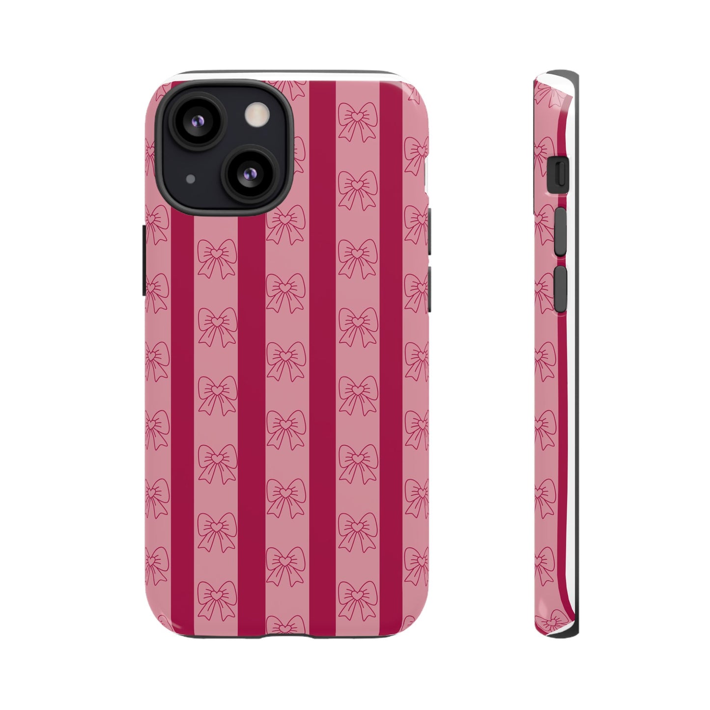 Cute Bow Phone Case, Tough Phone Cases for Girls, Pink Striped Phone Cover, Gift for Her, Trendy Mobile Accessory, Bow Pattern Case