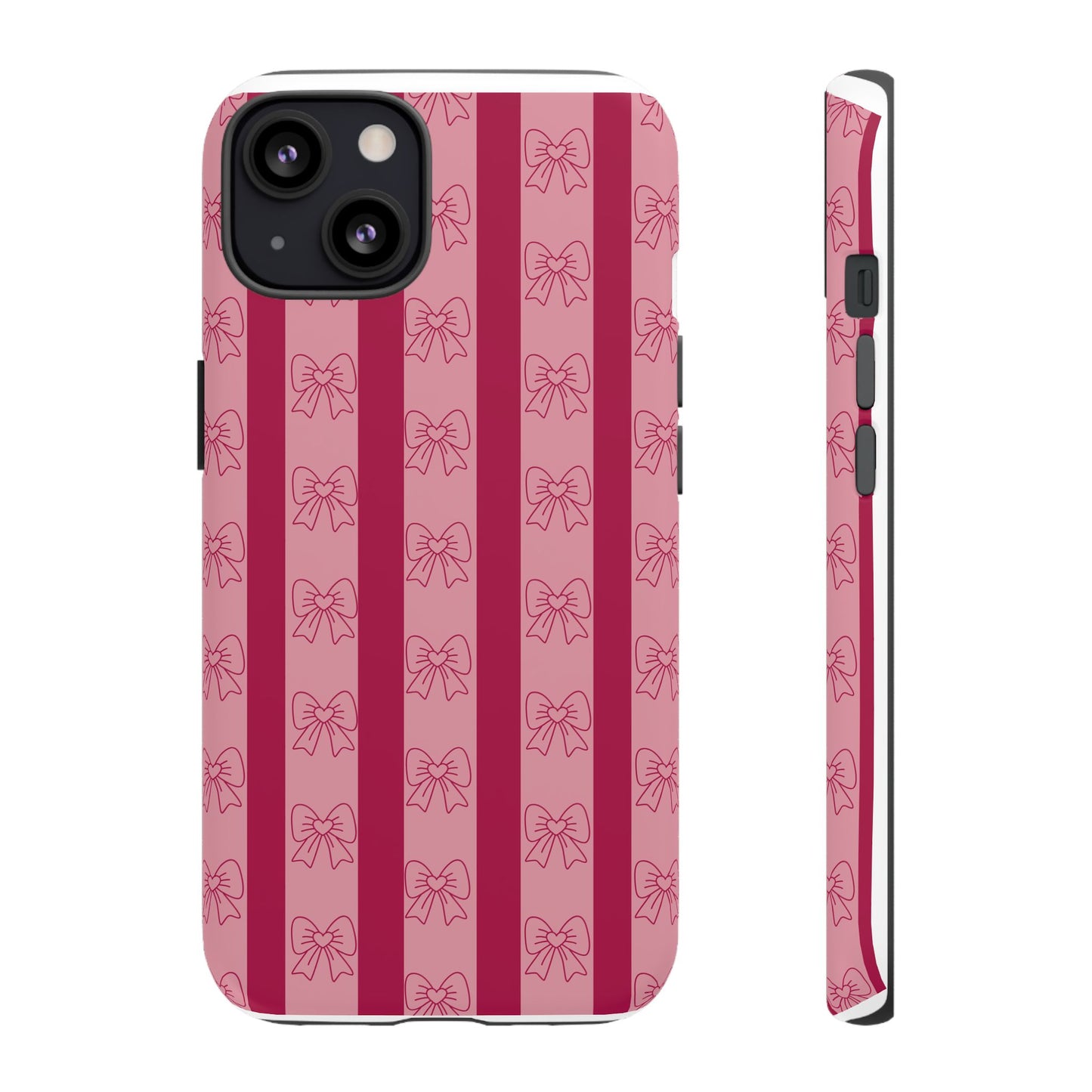 Cute Bow Phone Case, Tough Phone Cases for Girls, Pink Striped Phone Cover, Gift for Her, Trendy Mobile Accessory, Bow Pattern Case