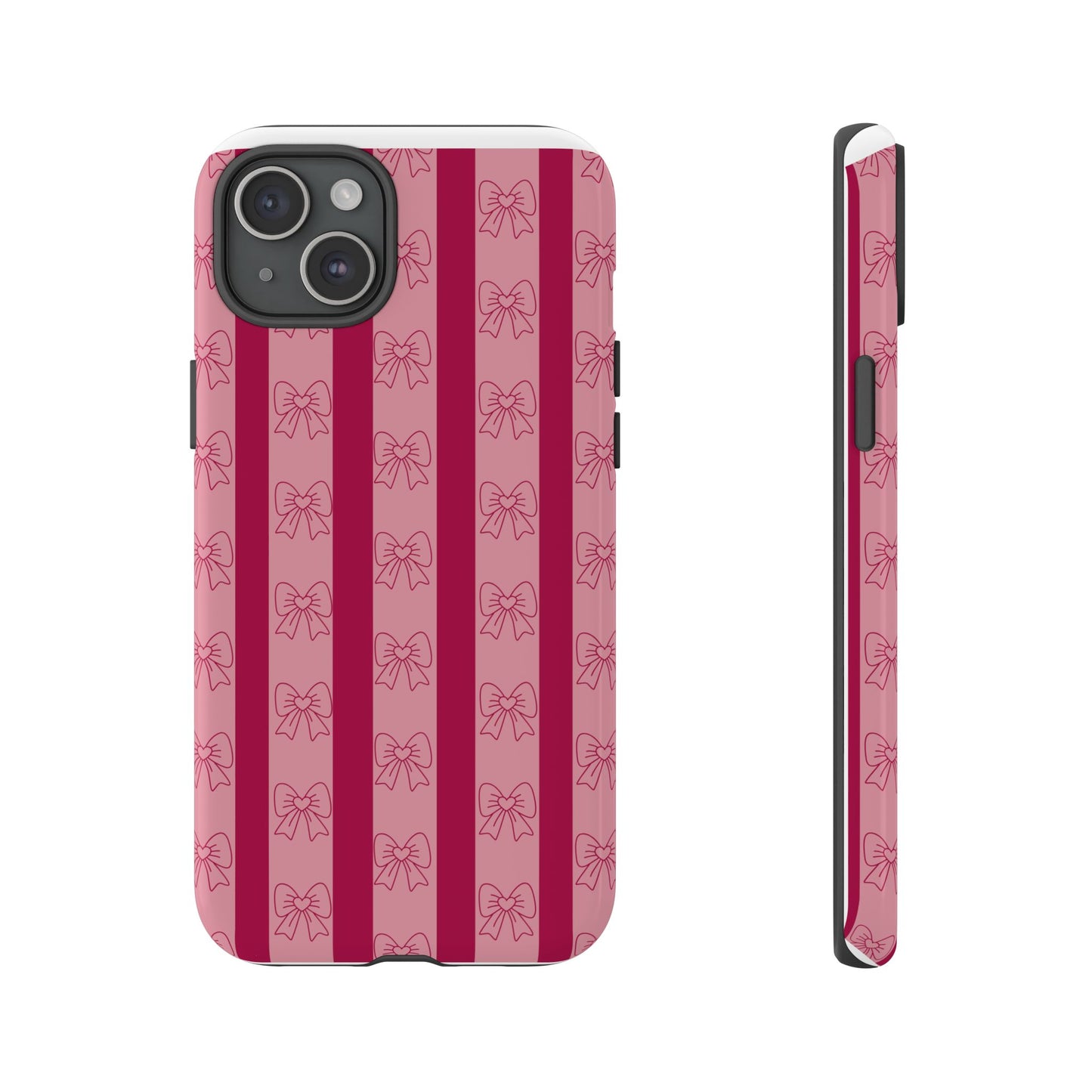 Cute Bow Phone Case, Tough Phone Cases for Girls, Pink Striped Phone Cover, Gift for Her, Trendy Mobile Accessory, Bow Pattern Case