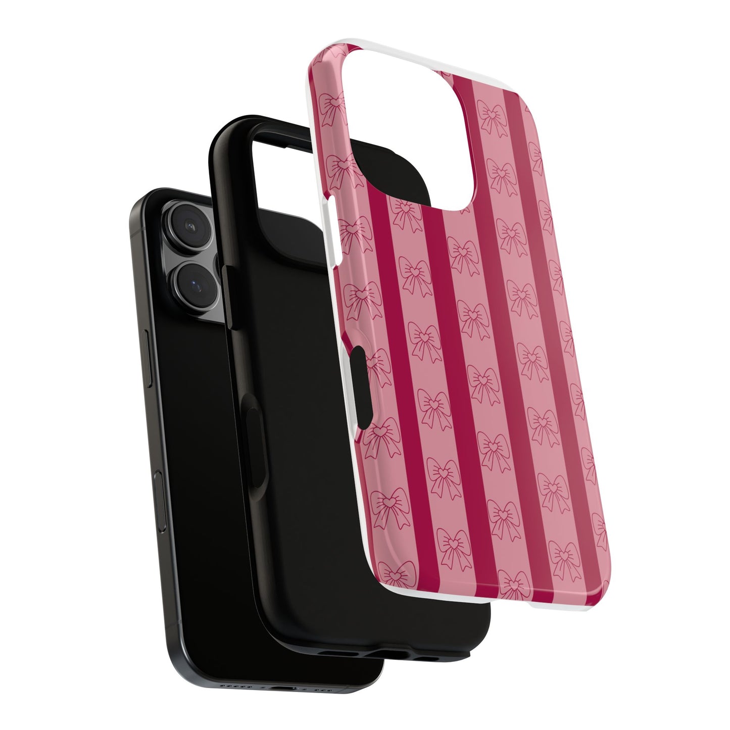 Cute Bow Phone Case, Tough Phone Cases for Girls, Pink Striped Phone Cover, Gift for Her, Trendy Mobile Accessory, Bow Pattern Case