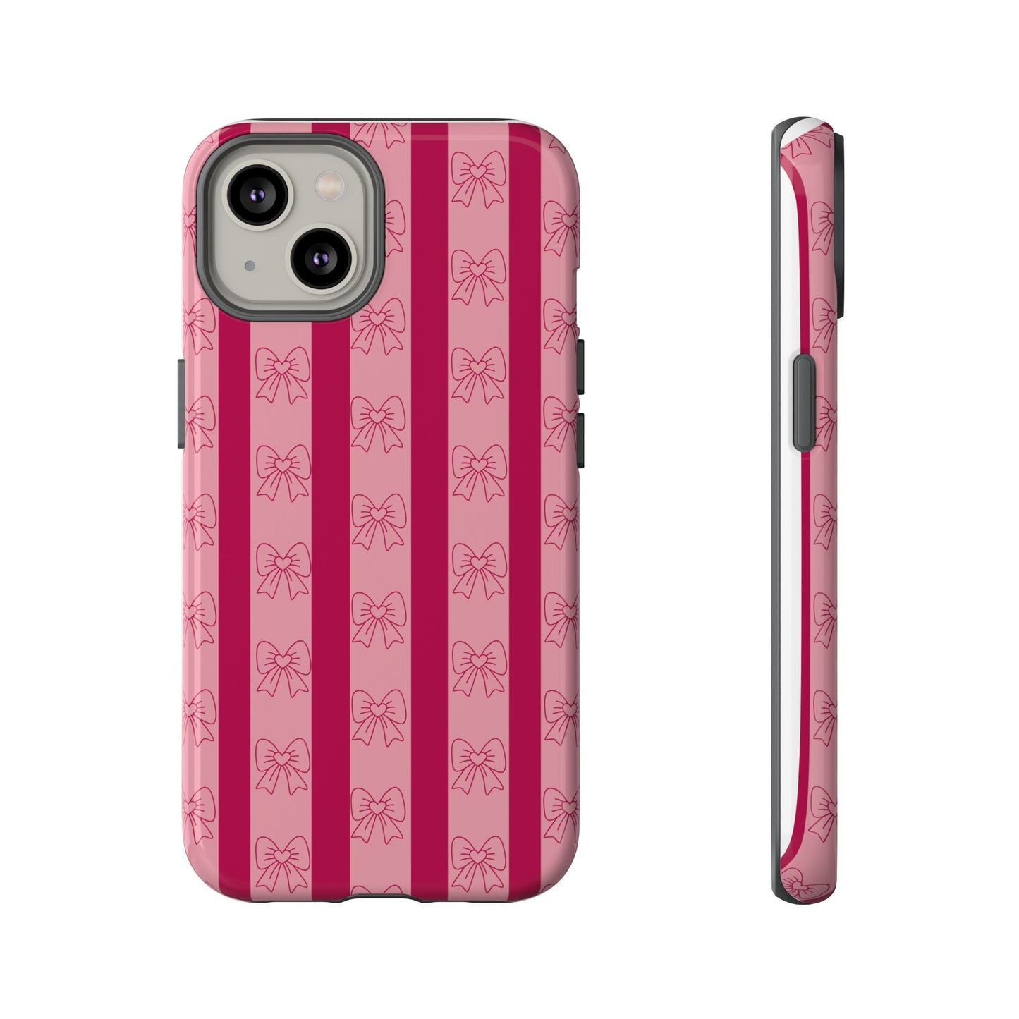 Cute Bow Phone Case, Tough Phone Cases for Girls, Pink Striped Phone Cover, Gift for Her, Trendy Mobile Accessory, Bow Pattern Case