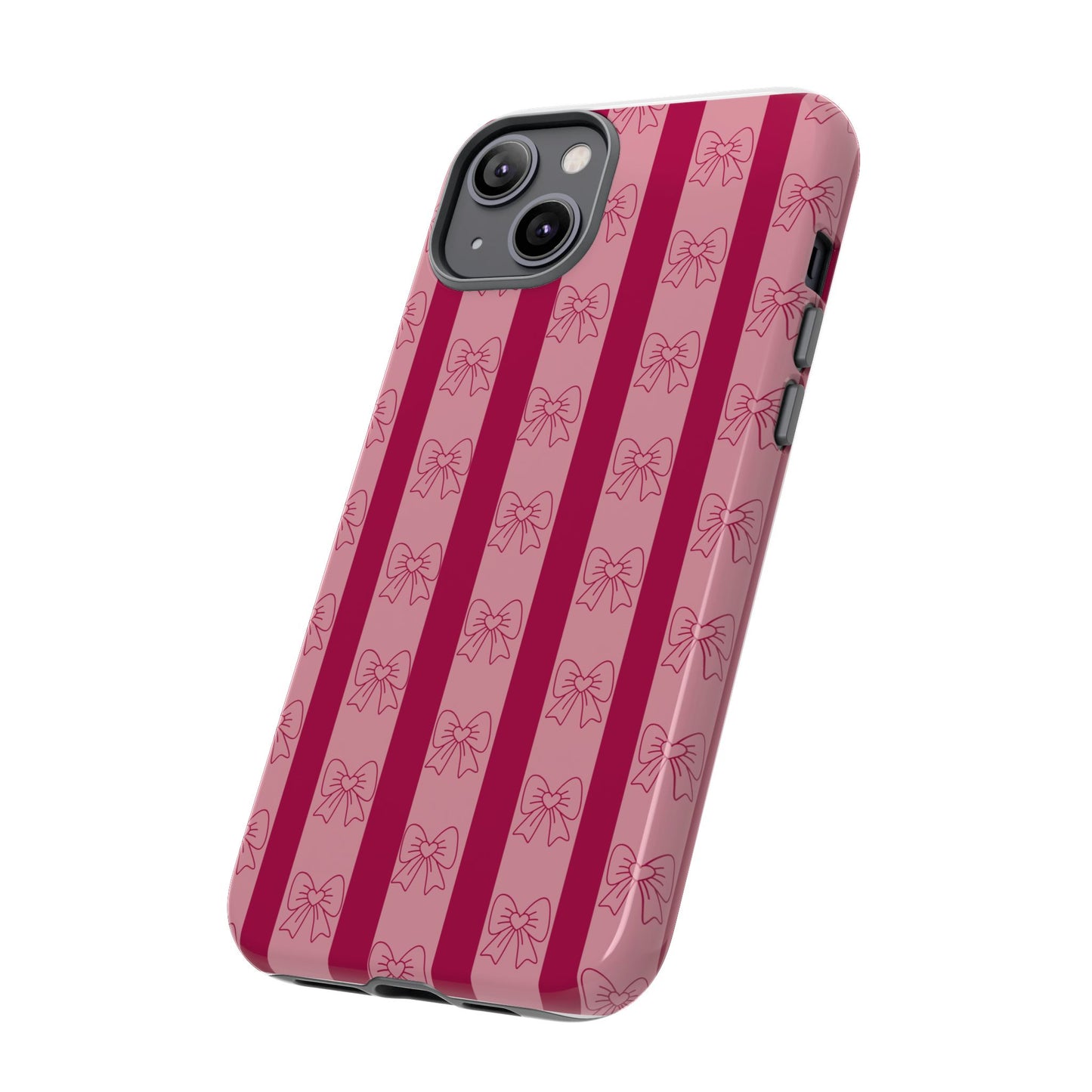 Cute Bow Phone Case, Tough Phone Cases for Girls, Pink Striped Phone Cover, Gift for Her, Trendy Mobile Accessory, Bow Pattern Case