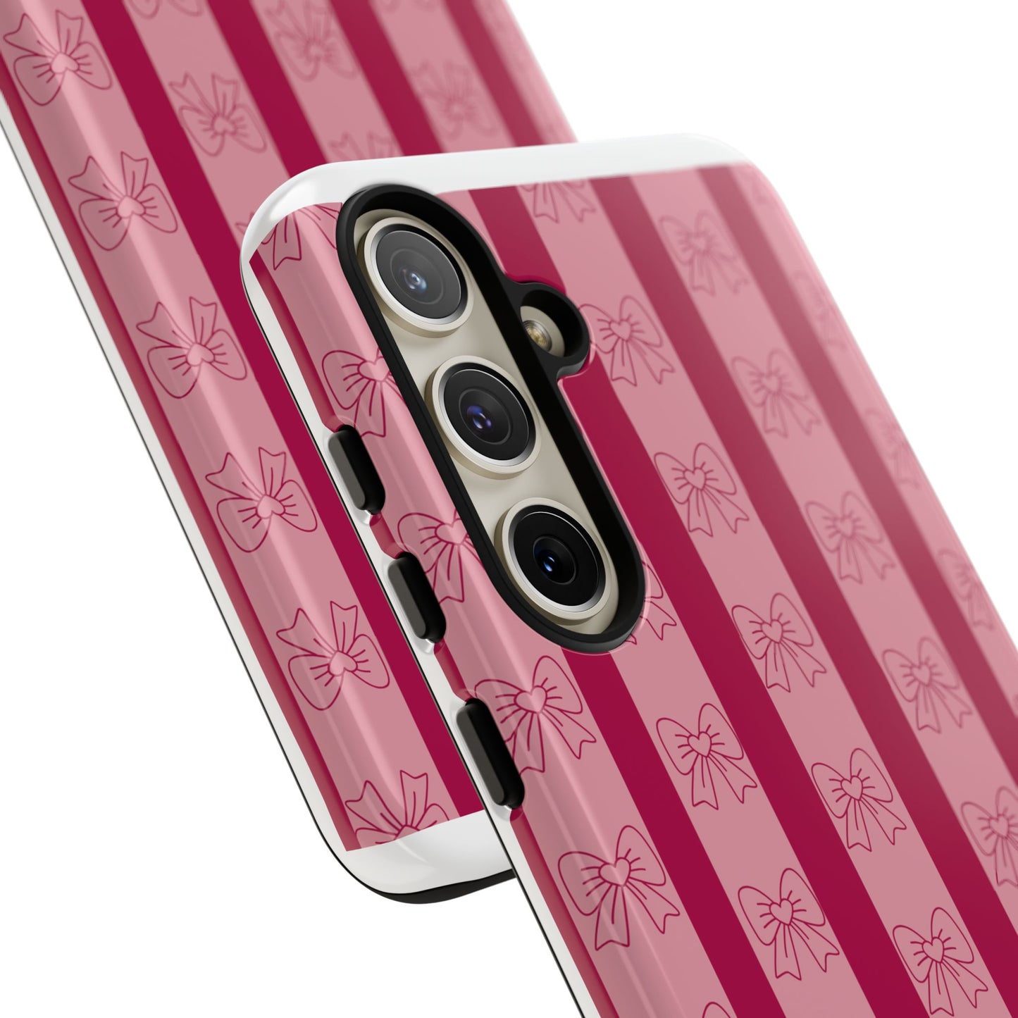 Cute Bow Phone Case, Tough Phone Cases for Girls, Pink Striped Phone Cover, Gift for Her, Trendy Mobile Accessory, Bow Pattern Case