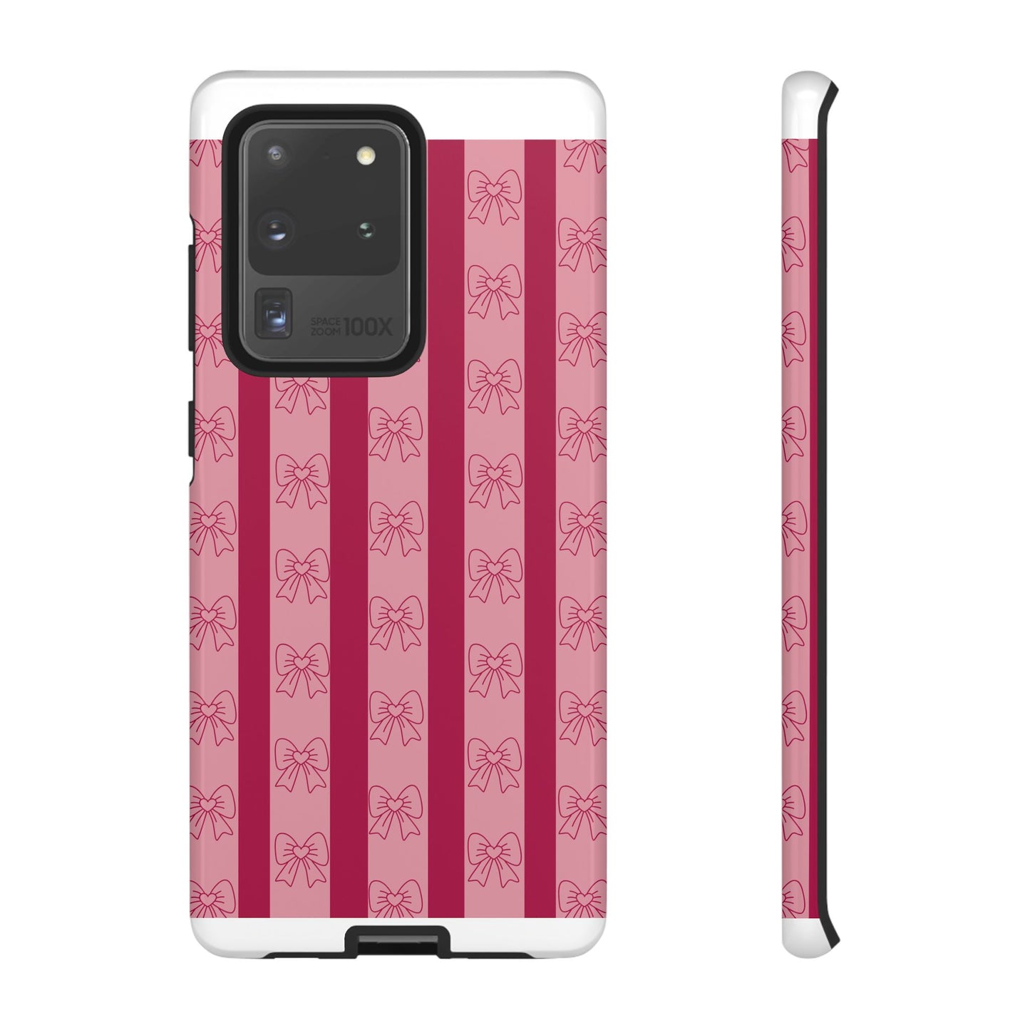 Cute Bow Phone Case, Tough Phone Cases for Girls, Pink Striped Phone Cover, Gift for Her, Trendy Mobile Accessory, Bow Pattern Case