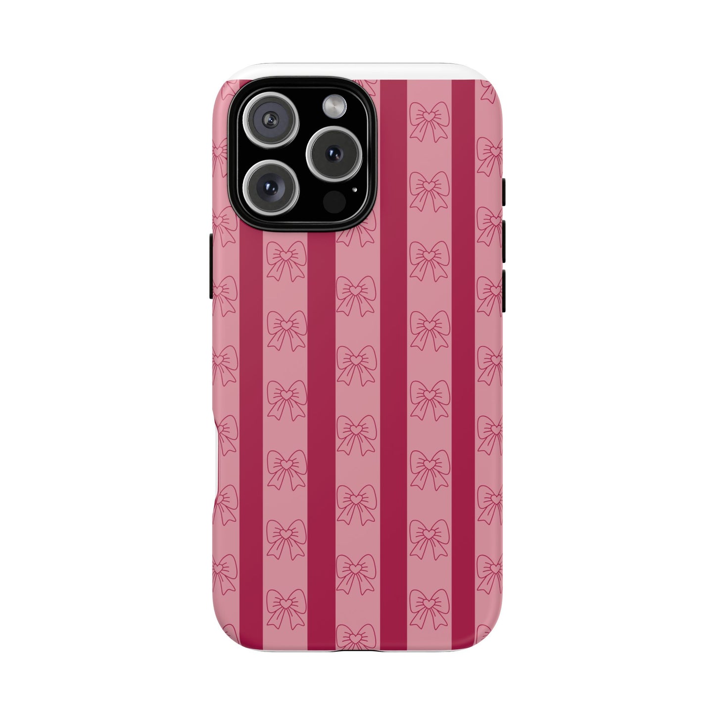 Cute Bow Phone Case, Tough Phone Cases for Girls, Pink Striped Phone Cover, Gift for Her, Trendy Mobile Accessory, Bow Pattern Case