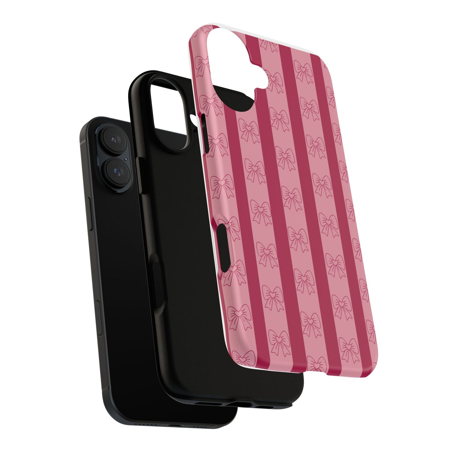 Cute Bow Phone Case, Tough Phone Cases for Girls, Pink Striped Phone Cover, Gift for Her, Trendy Mobile Accessory, Bow Pattern Case