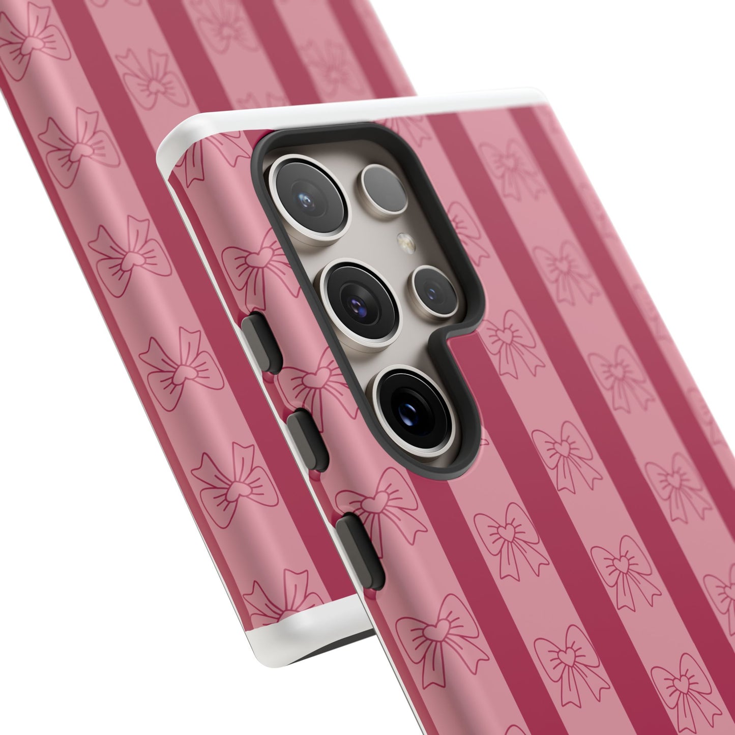 Cute Bow Phone Case, Tough Phone Cases for Girls, Pink Striped Phone Cover, Gift for Her, Trendy Mobile Accessory, Bow Pattern Case