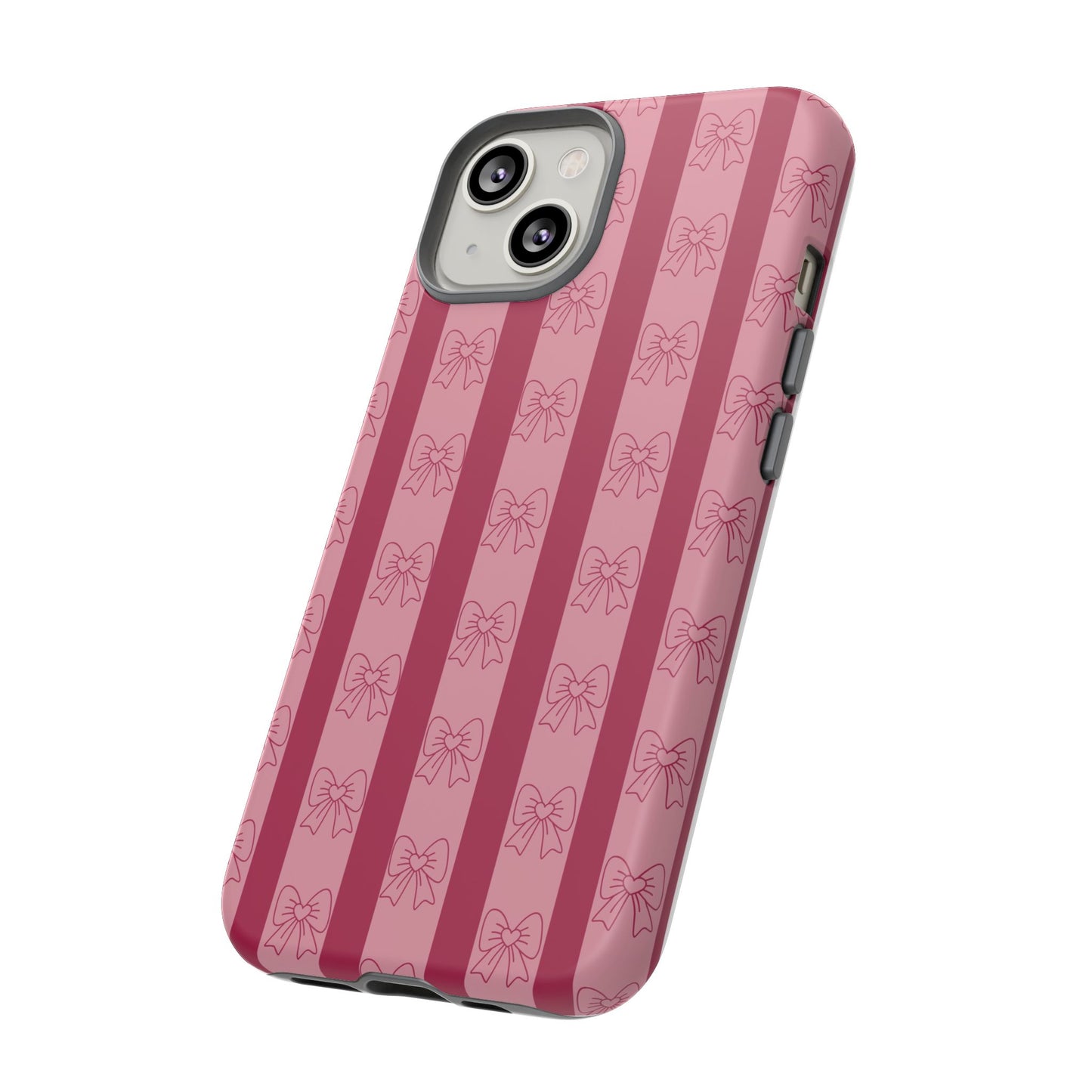 Cute Bow Phone Case, Tough Phone Cases for Girls, Pink Striped Phone Cover, Gift for Her, Trendy Mobile Accessory, Bow Pattern Case