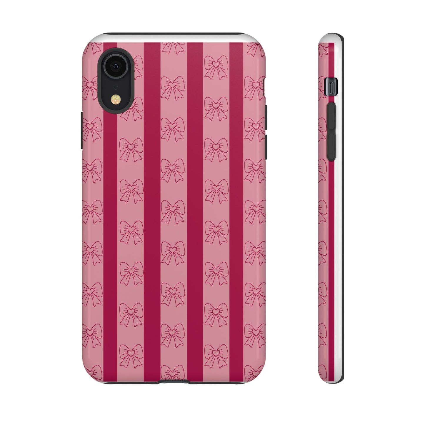 Cute Bow Phone Case, Tough Phone Cases for Girls, Pink Striped Phone Cover, Gift for Her, Trendy Mobile Accessory, Bow Pattern Case