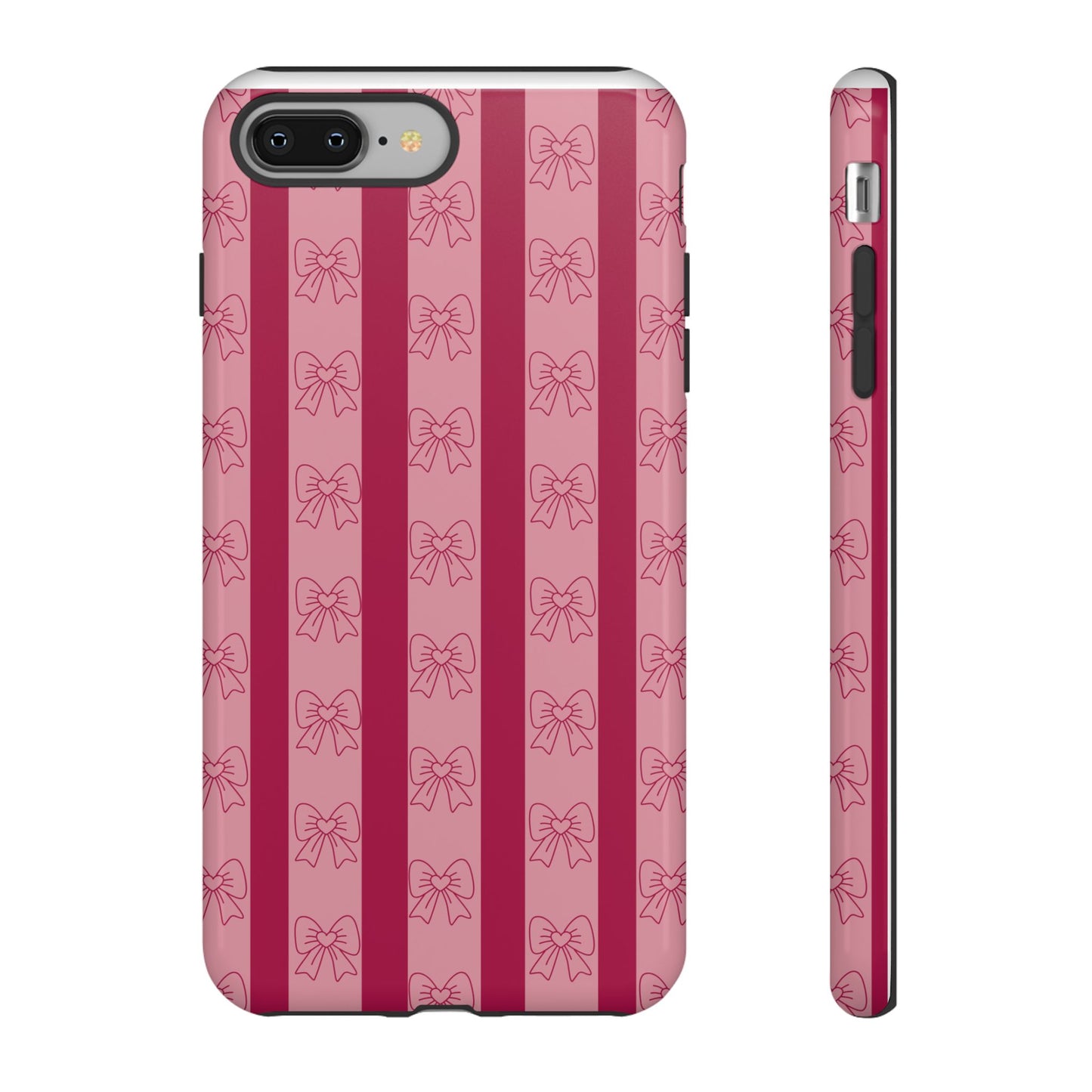 Cute Bow Phone Case, Tough Phone Cases for Girls, Pink Striped Phone Cover, Gift for Her, Trendy Mobile Accessory, Bow Pattern Case