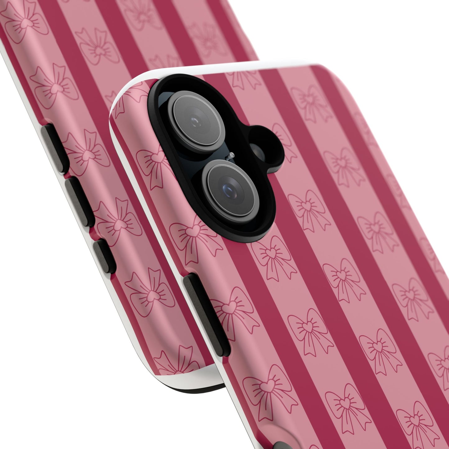 Cute Bow Phone Case, Tough Phone Cases for Girls, Pink Striped Phone Cover, Gift for Her, Trendy Mobile Accessory, Bow Pattern Case