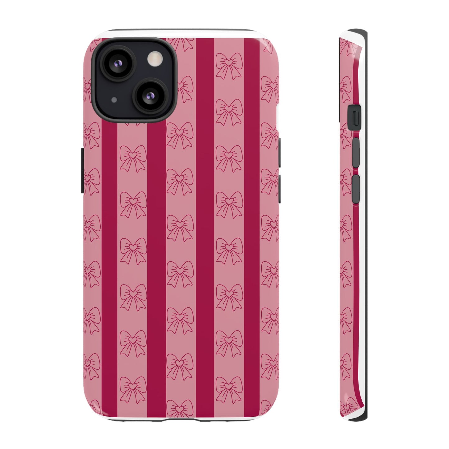 Cute Bow Phone Case, Tough Phone Cases for Girls, Pink Striped Phone Cover, Gift for Her, Trendy Mobile Accessory, Bow Pattern Case
