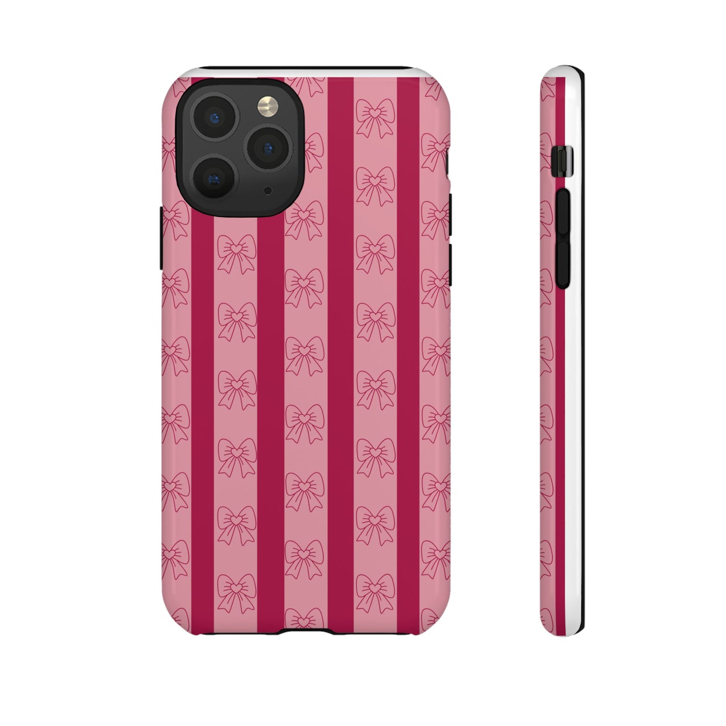 Cute Bow Phone Case, Tough Phone Cases for Girls, Pink Striped Phone Cover, Gift for Her, Trendy Mobile Accessory, Bow Pattern Case