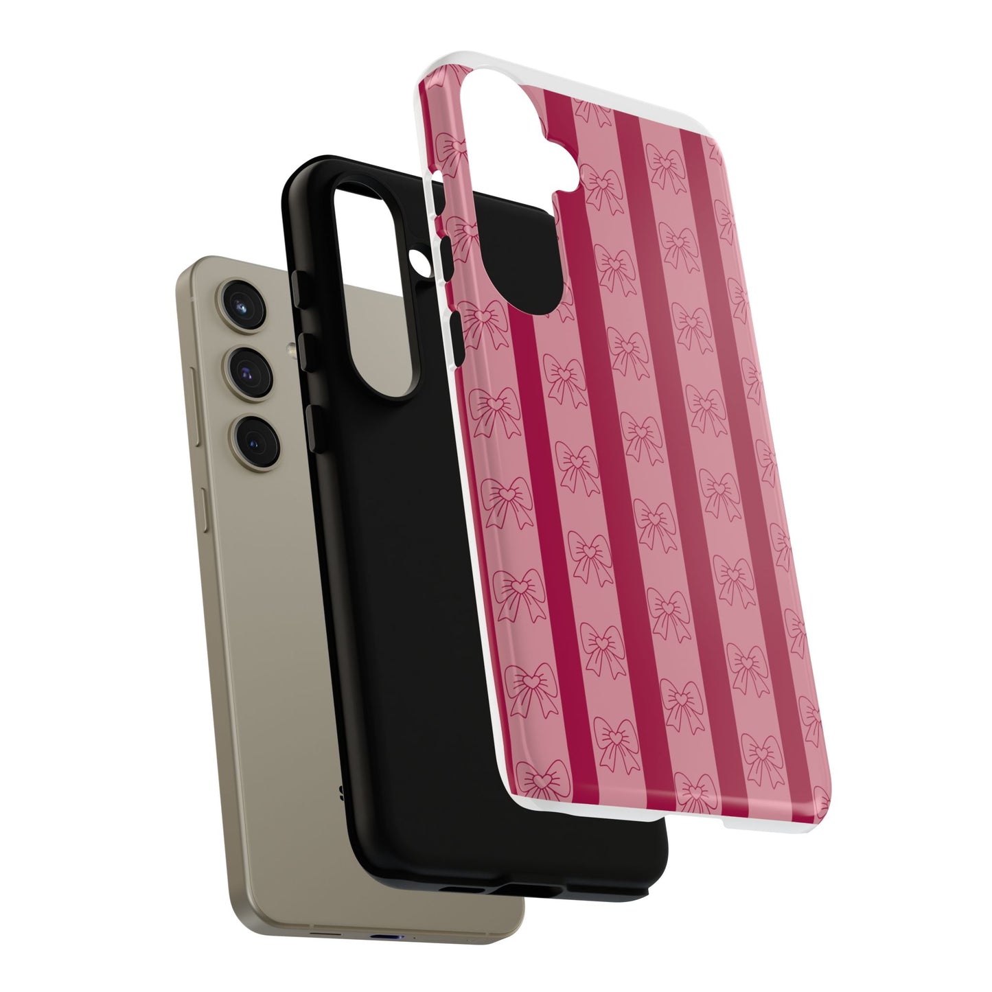Cute Bow Phone Case, Tough Phone Cases for Girls, Pink Striped Phone Cover, Gift for Her, Trendy Mobile Accessory, Bow Pattern Case
