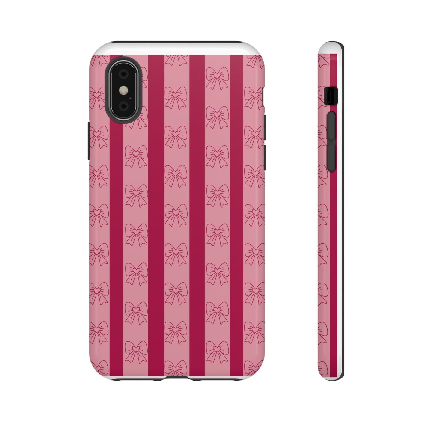 Cute Bow Phone Case, Tough Phone Cases for Girls, Pink Striped Phone Cover, Gift for Her, Trendy Mobile Accessory, Bow Pattern Case