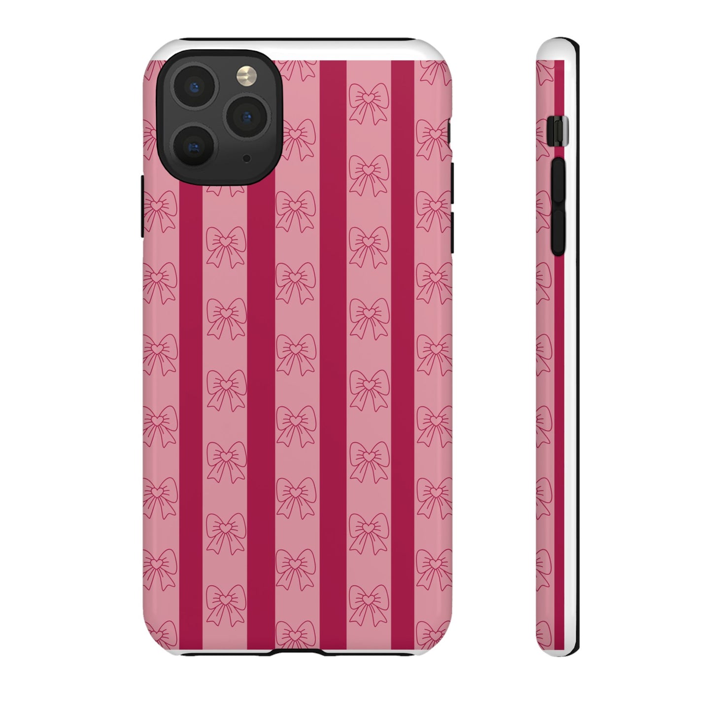 Cute Bow Phone Case, Tough Phone Cases for Girls, Pink Striped Phone Cover, Gift for Her, Trendy Mobile Accessory, Bow Pattern Case