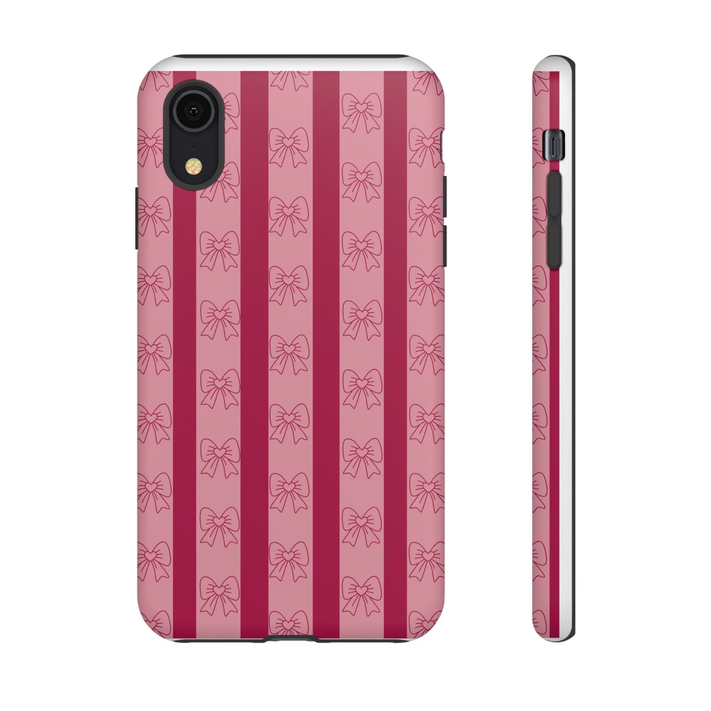 Cute Bow Phone Case, Tough Phone Cases for Girls, Pink Striped Phone Cover, Gift for Her, Trendy Mobile Accessory, Bow Pattern Case