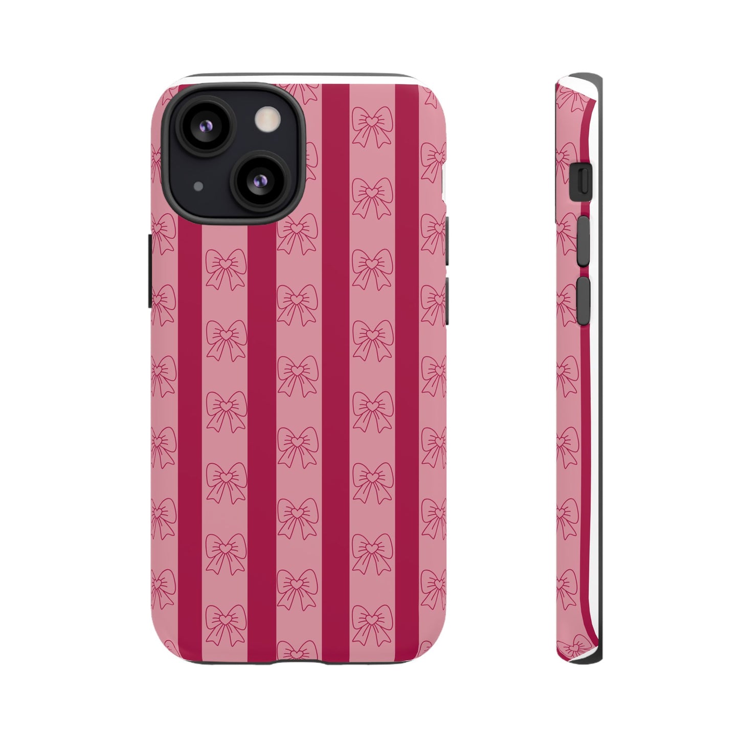 Cute Bow Phone Case, Tough Phone Cases for Girls, Pink Striped Phone Cover, Gift for Her, Trendy Mobile Accessory, Bow Pattern Case