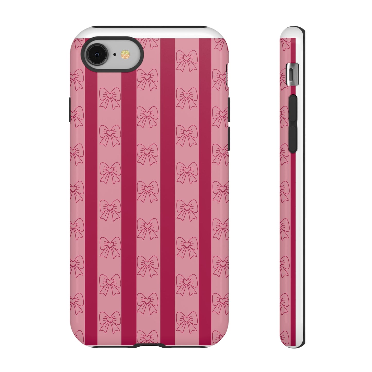 Cute Bow Phone Case, Tough Phone Cases for Girls, Pink Striped Phone Cover, Gift for Her, Trendy Mobile Accessory, Bow Pattern Case
