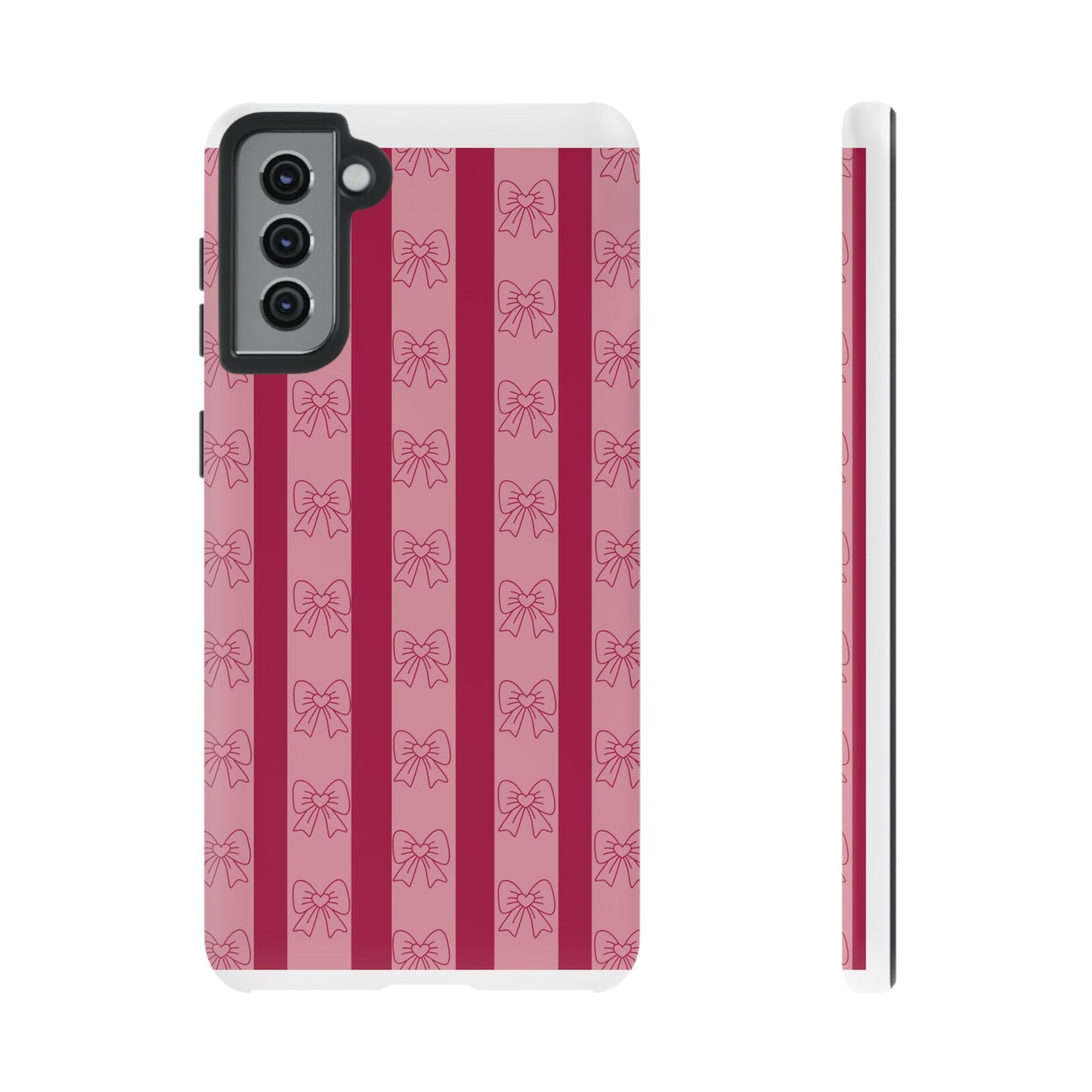 Cute Bow Phone Case, Tough Phone Cases for Girls, Pink Striped Phone Cover, Gift for Her, Trendy Mobile Accessory, Bow Pattern Case