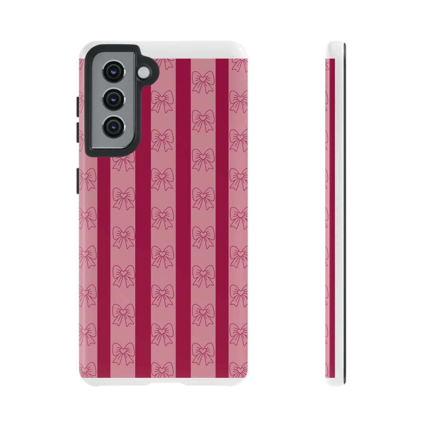 Cute Bow Phone Case, Tough Phone Cases for Girls, Pink Striped Phone Cover, Gift for Her, Trendy Mobile Accessory, Bow Pattern Case
