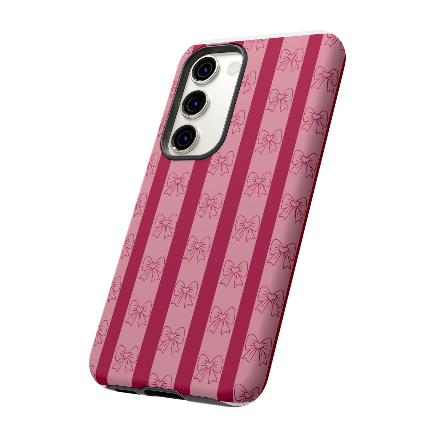 Cute Bow Phone Case, Tough Phone Cases for Girls, Pink Striped Phone Cover, Gift for Her, Trendy Mobile Accessory, Bow Pattern Case