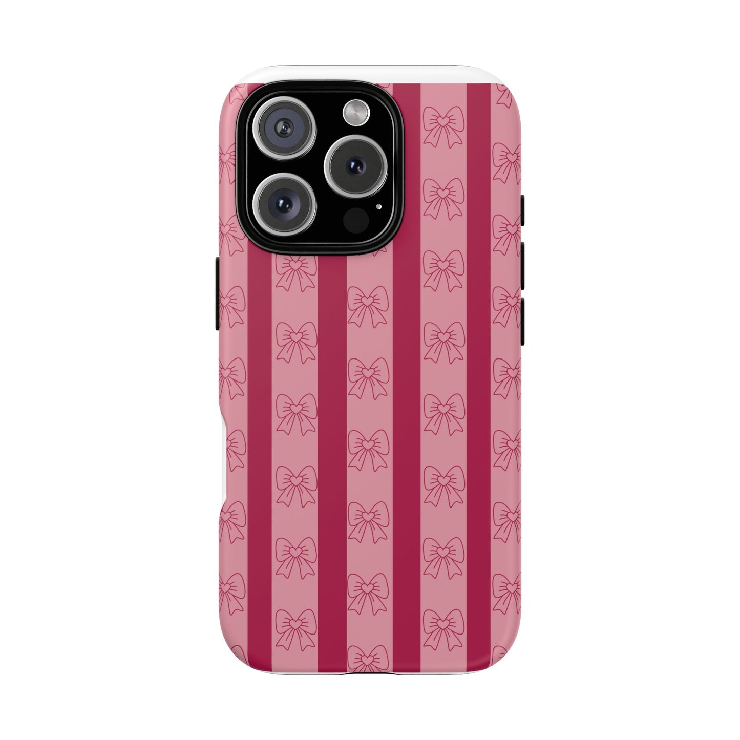 Cute Bow Phone Case, Tough Phone Cases for Girls, Pink Striped Phone Cover, Gift for Her, Trendy Mobile Accessory, Bow Pattern Case