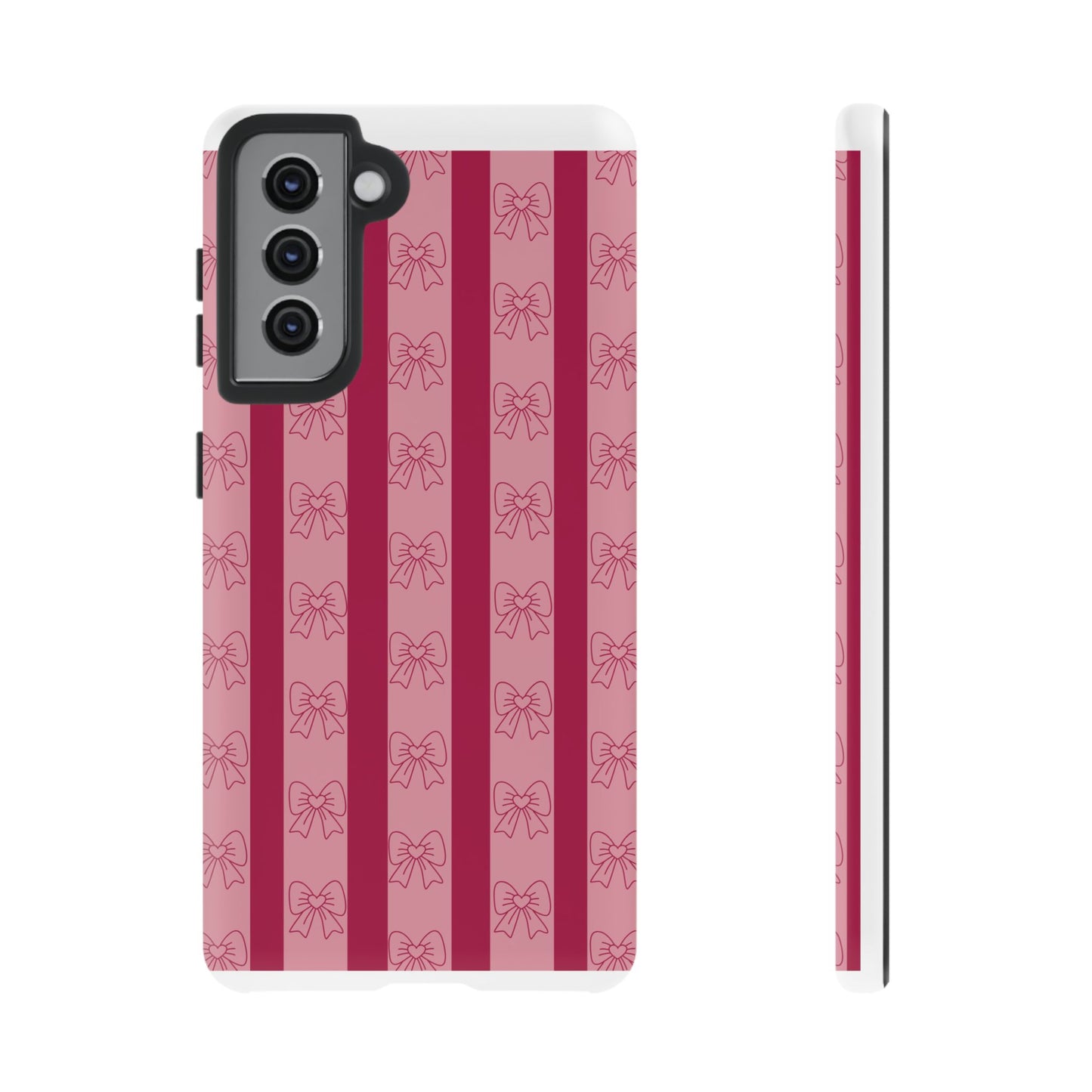 Cute Bow Phone Case, Tough Phone Cases for Girls, Pink Striped Phone Cover, Gift for Her, Trendy Mobile Accessory, Bow Pattern Case
